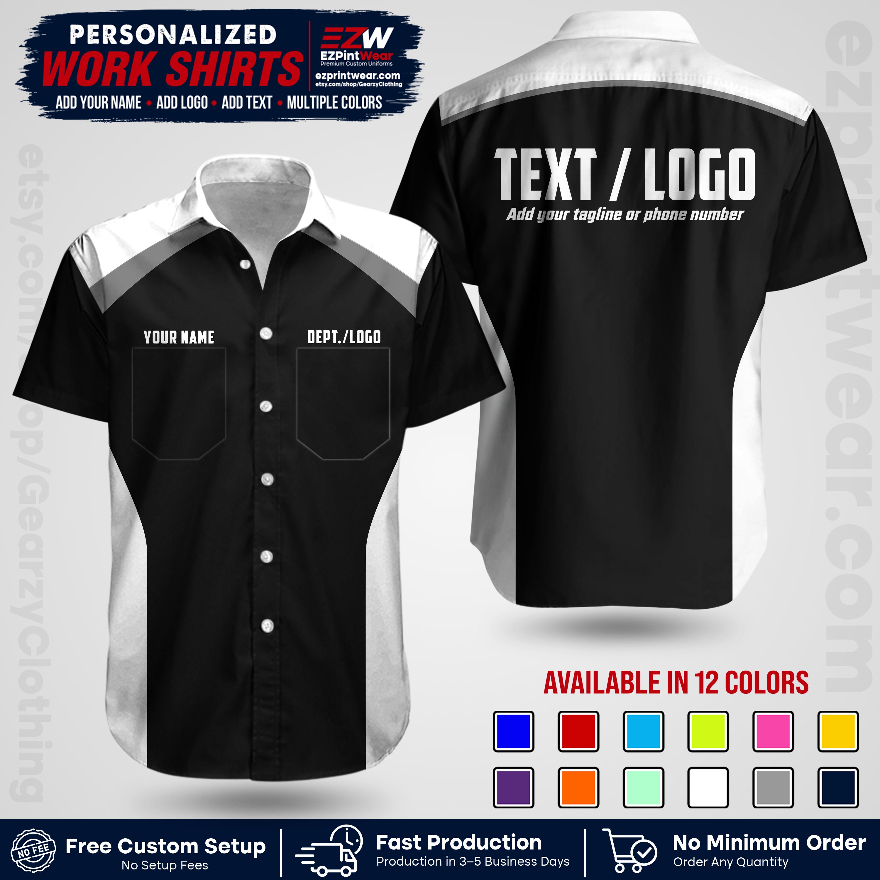 Custom All Over Print Work Uniform Shirt with Name, Logo & Text | Custom Hawaiian Shirt | Company Shirt | Employee Uniform UNF04