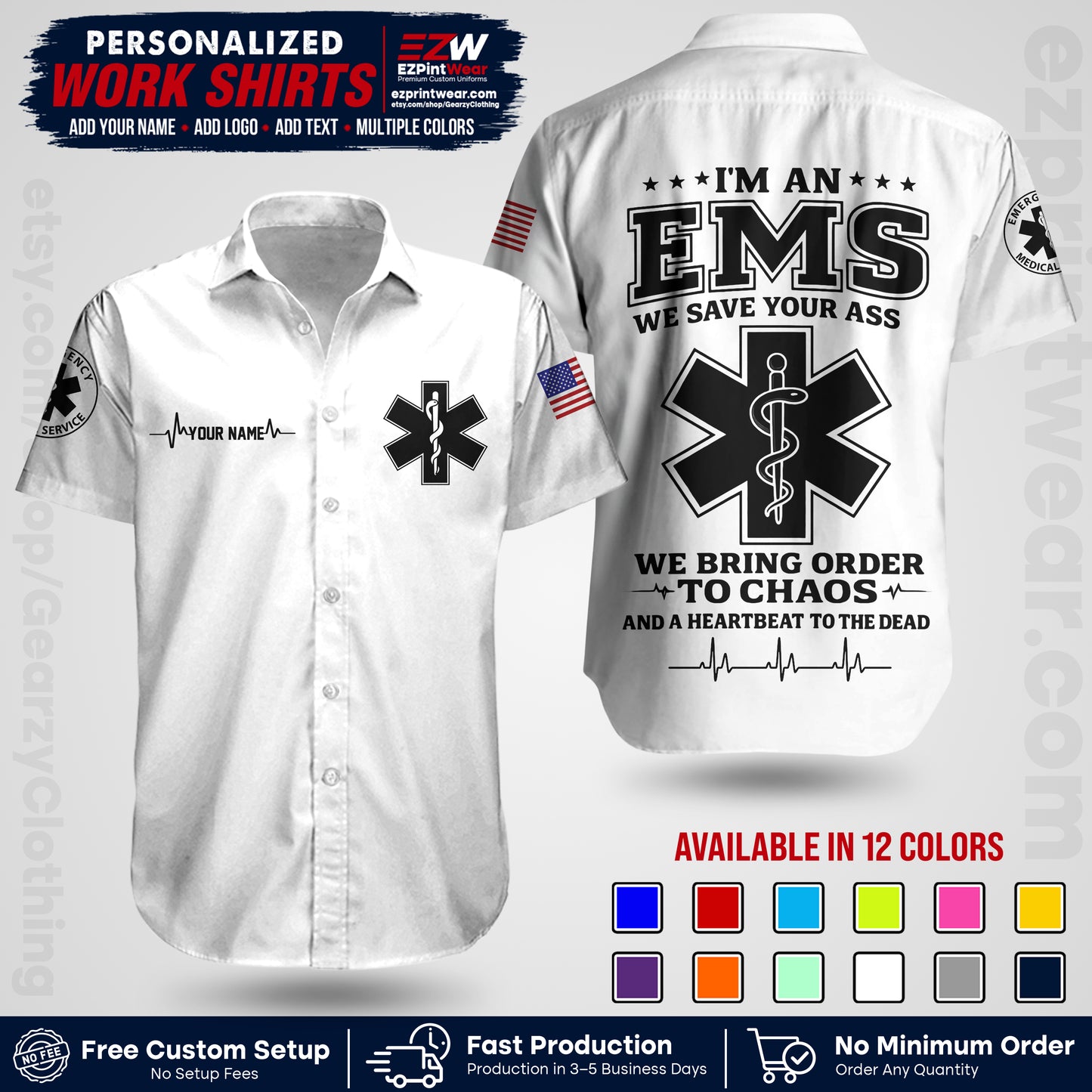Custom EMS Shirt with Name, Logo & Text | EMS Team Uniform | First Responder Workwear EMSU05