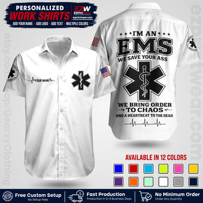 Custom EMS Shirt with Name, Logo & Text | EMS Team Uniform | First Responder Workwear EMSU05