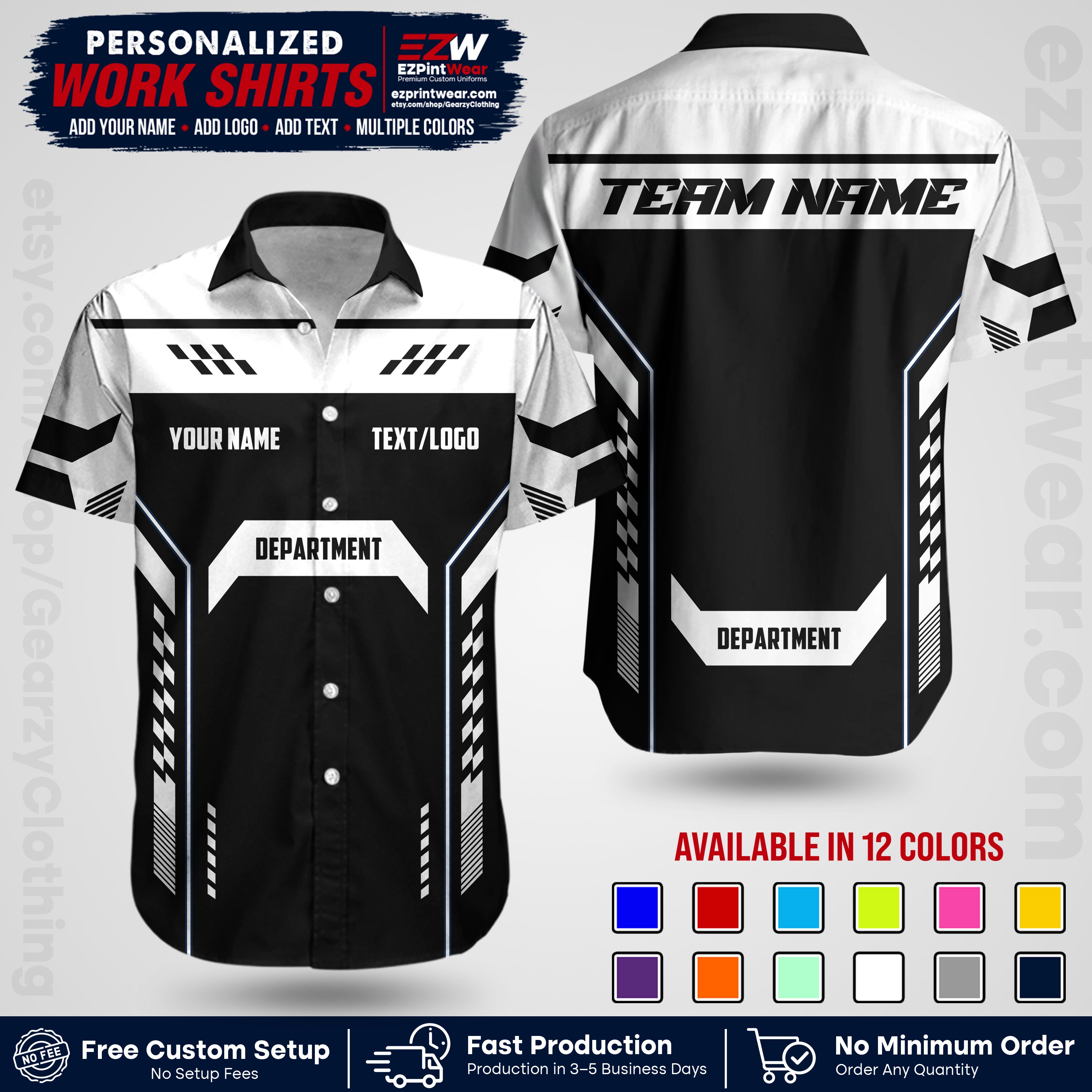 Custom All Over Print Work Uniform Shirt with Name, Logo & Text | Custom Hawaiian Shirt | Company Shirt | Employee Uniform UNF18