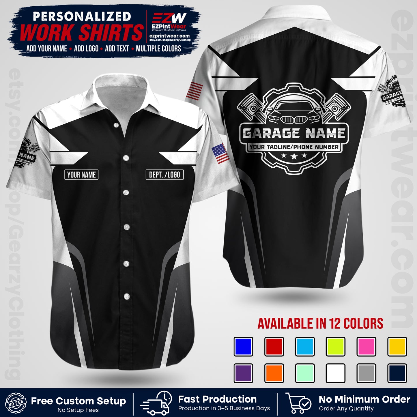 Custom Mechanic Work Shirt with Name, Logo & Text | Auto Shop Uniform | Workwear MCN 04