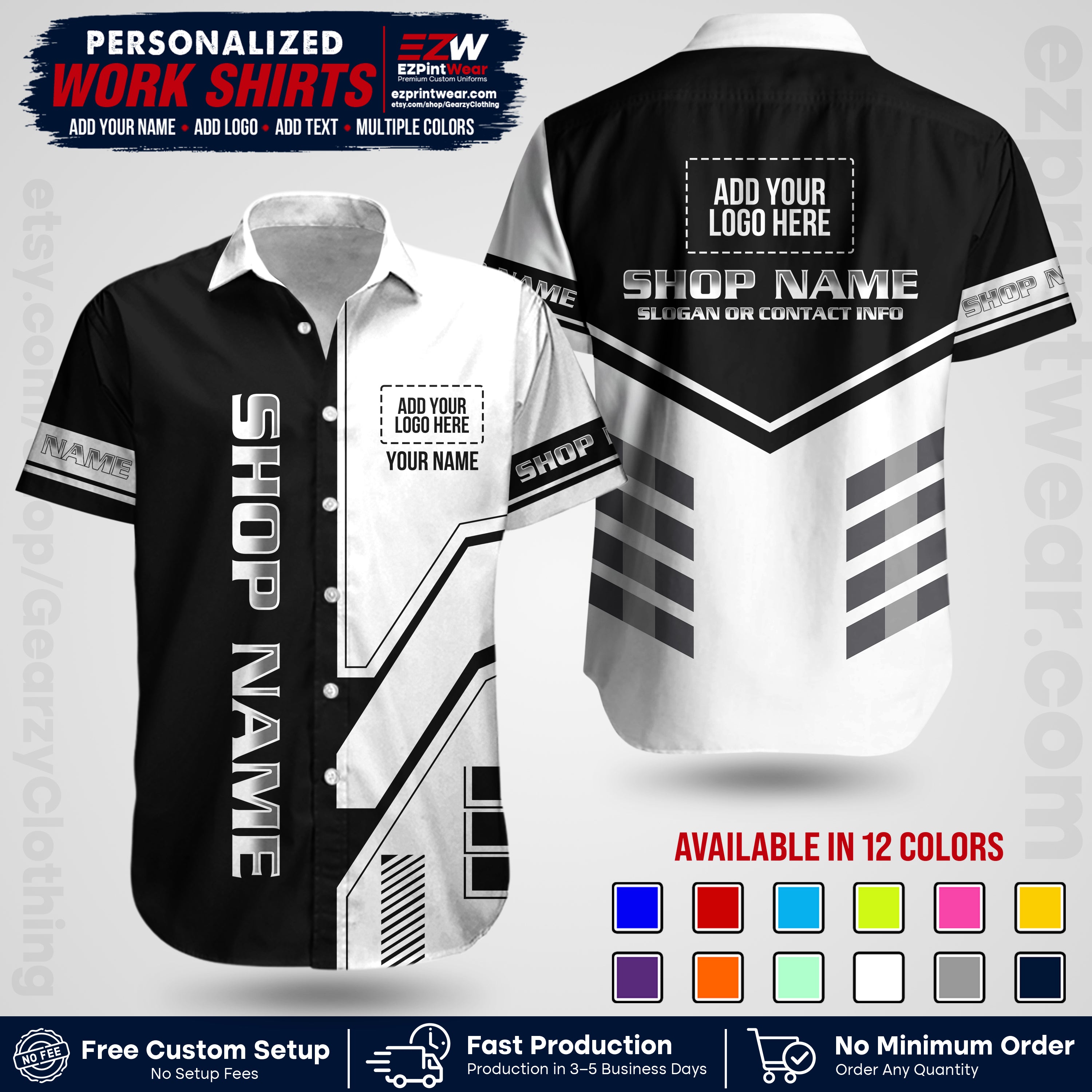 Custom All Over Print Work Uniform Shirt with Name, Logo & Text | Custom Hawaiian Shirt | Company Shirt | Employee Uniform UNF11