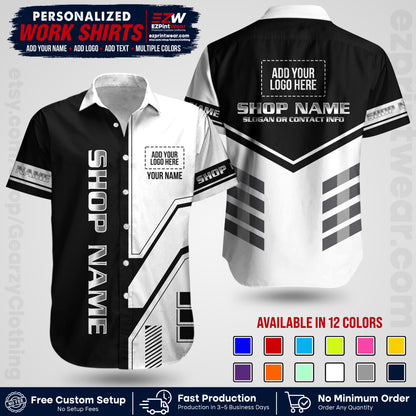 Custom All Over Print Work Uniform Shirt with Name, Logo & Text | Custom Hawaiian Shirt | Company Shirt | Employee Uniform UNF11