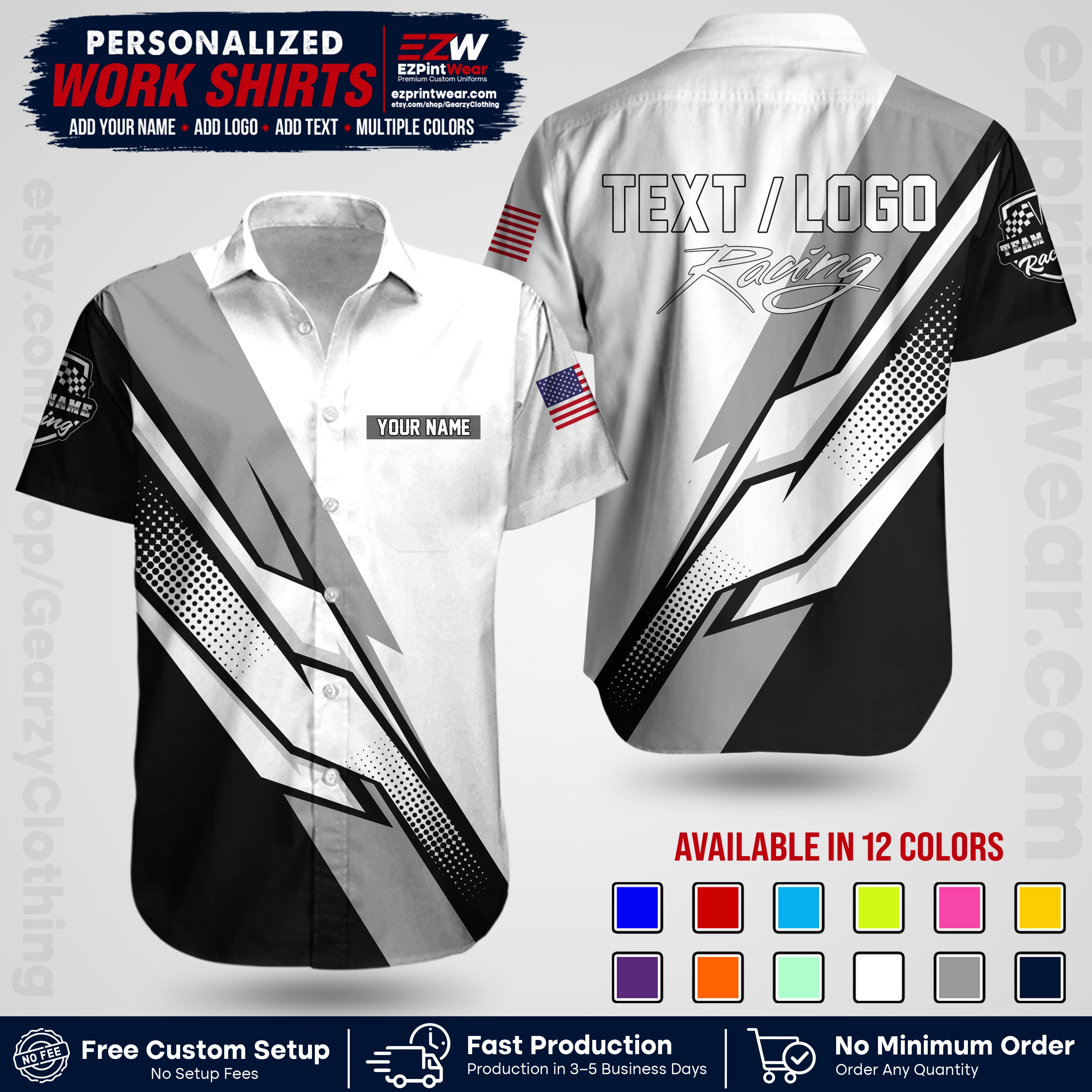 Custom Racing Shirt with Name, Logo & Text | Race Team Uniform | Crew Apparel RC01