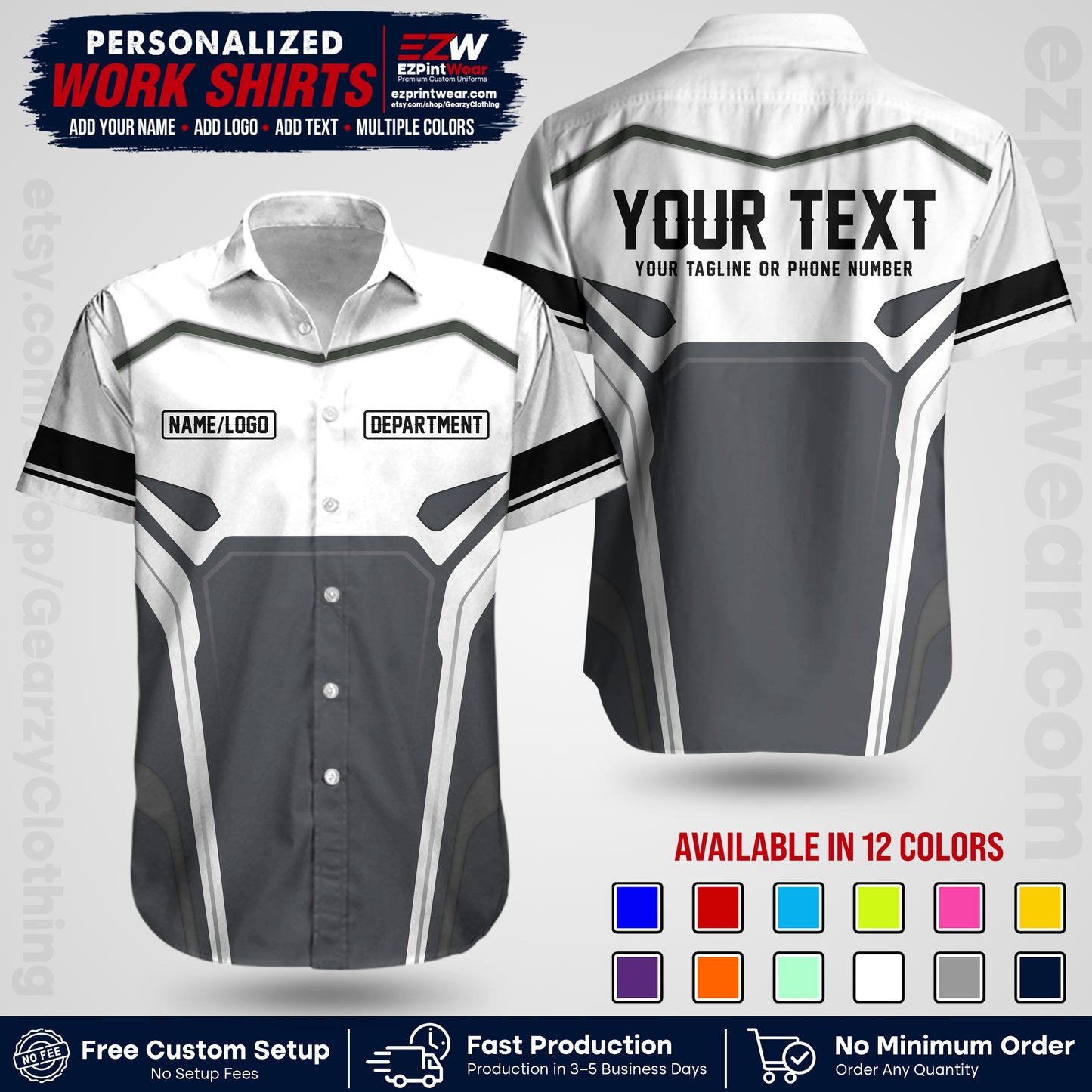 Custom All Over Print Work Uniform Shirt with Name, Logo & Text | Custom Hawaiian Shirt | Company Shirt | Employee Uniform UNF05