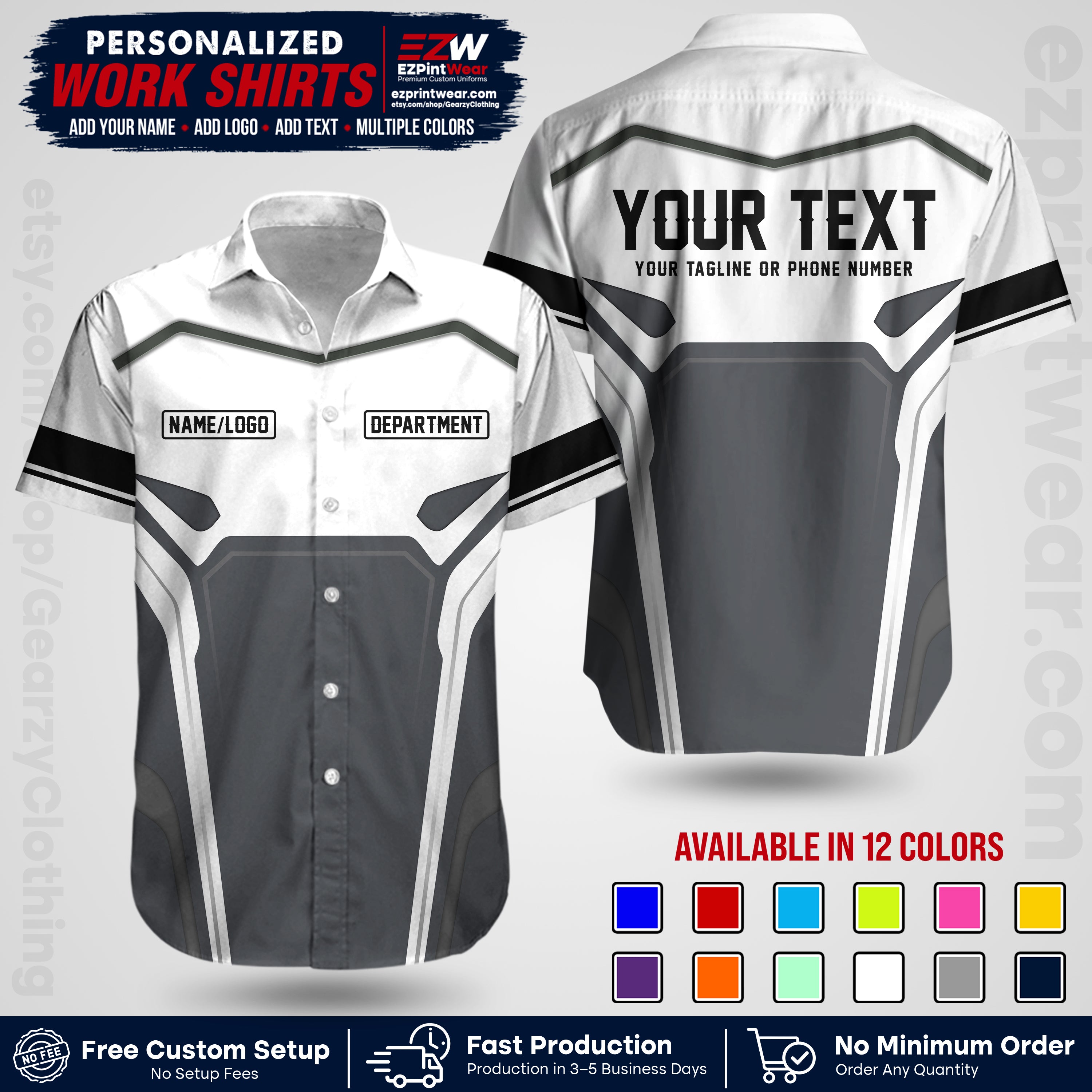 Custom All Over Print Work Uniform Shirt with Name, Logo & Text | Custom Hawaiian Shirt | Company Shirt | Employee Uniform UNF05