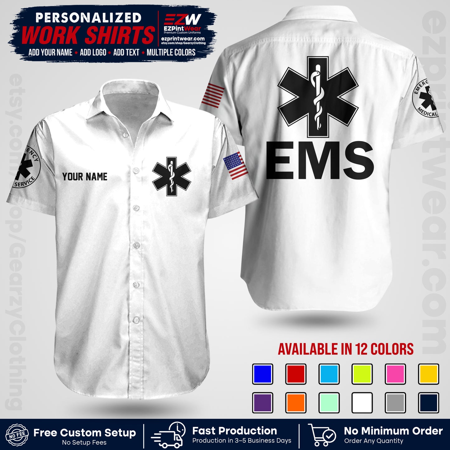 Custom EMS Shirt with Name, Logo & Text | EMS Team Uniform | First Responder Workwear EMSU02