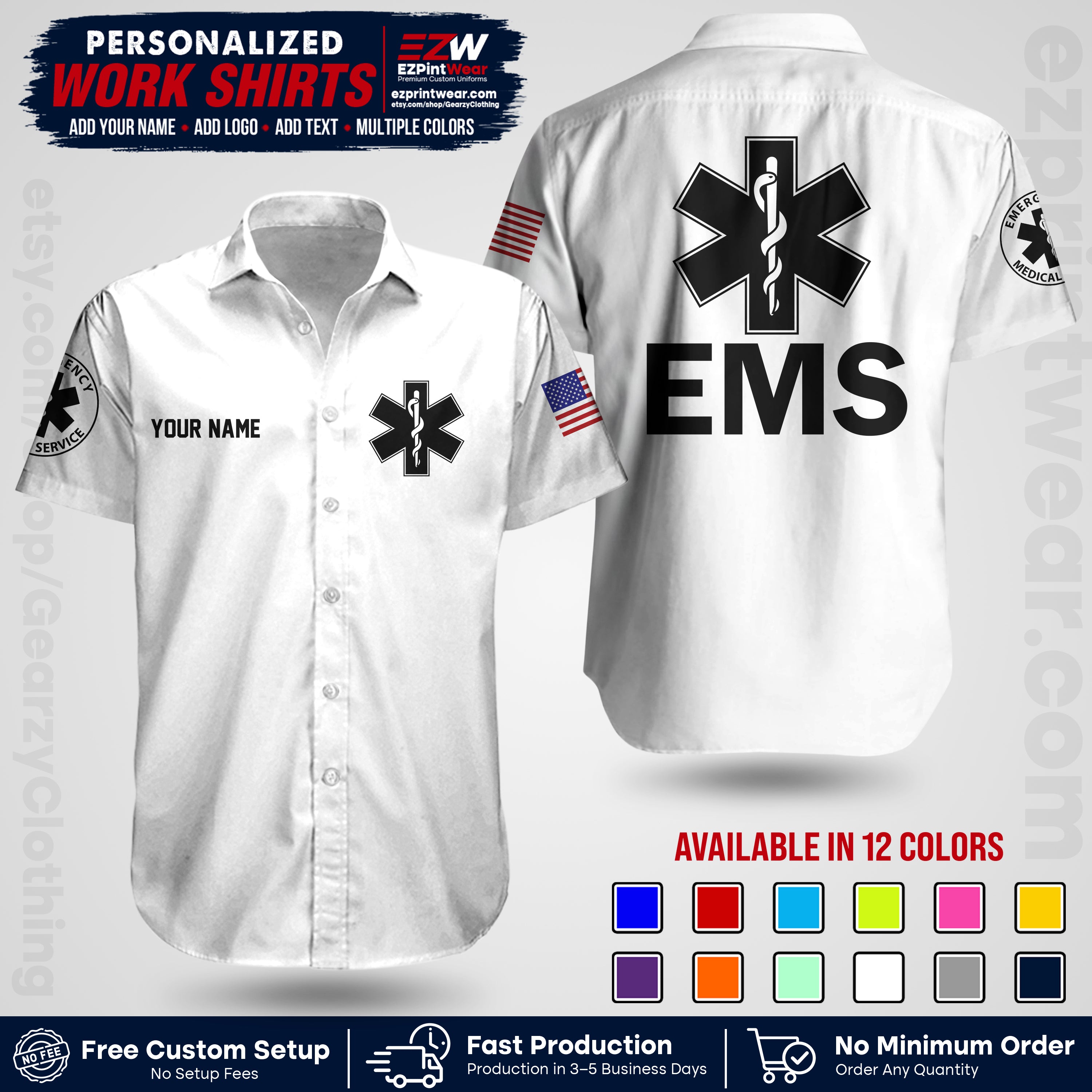 Custom EMS Shirt with Name, Logo & Text | EMS Team Uniform | First Responder Workwear EMSU02