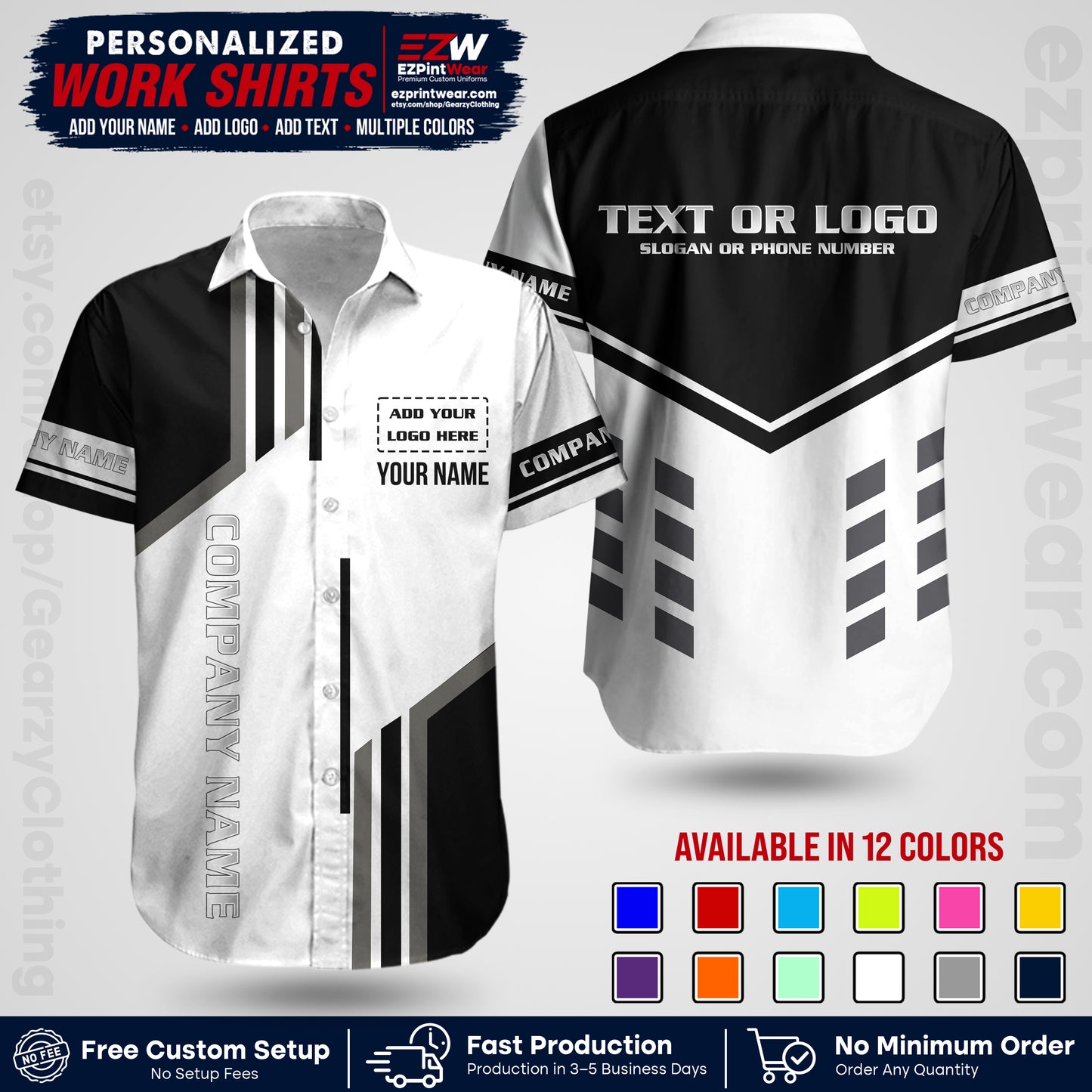 Custom All Over Print Work Uniform Shirt with Name, Logo & Text | Custom Hawaiian Shirt | Company Shirt | Employee Uniform UNF10