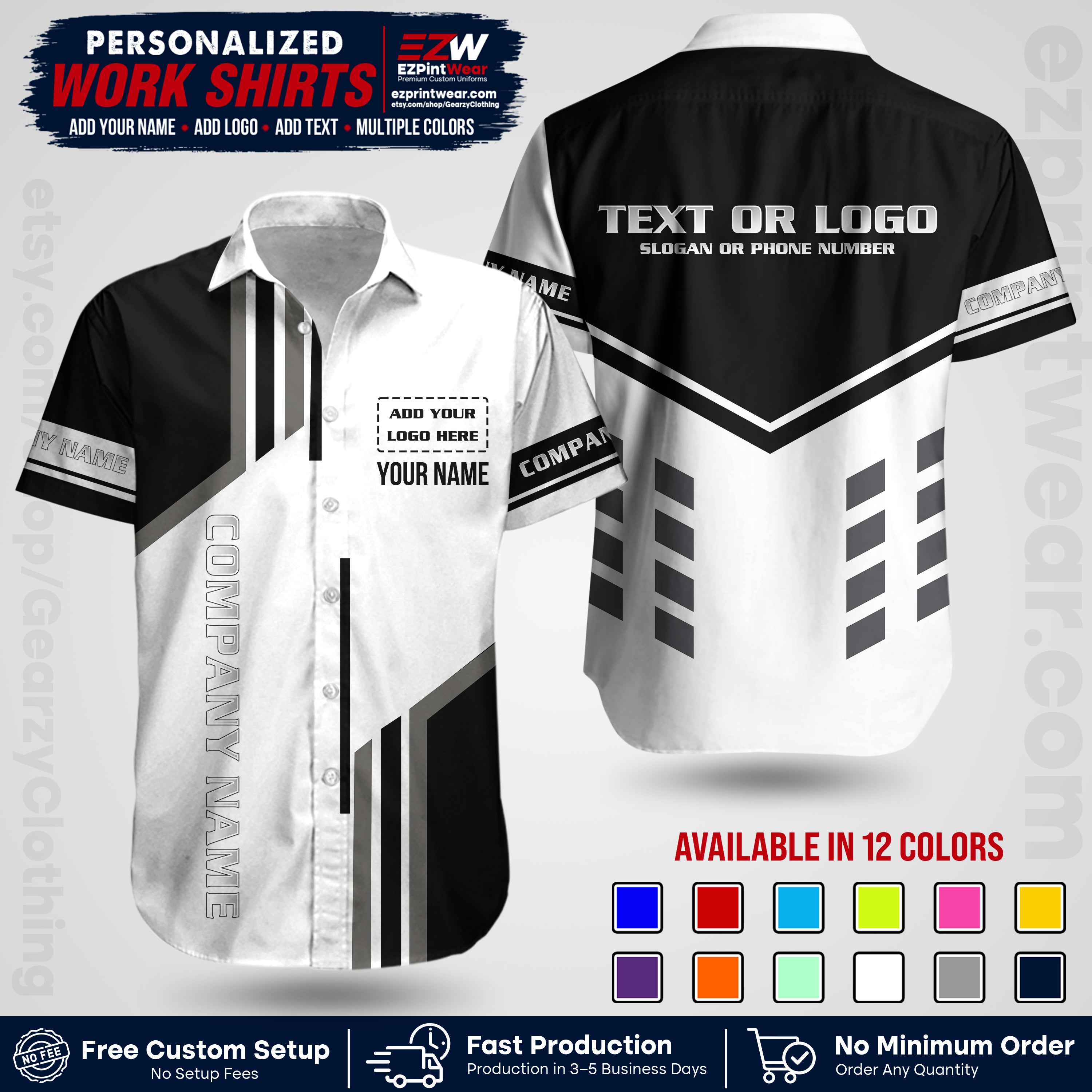 Custom All Over Print Work Uniform Shirt with Name, Logo & Text | Custom Hawaiian Shirt | Company Shirt | Employee Uniform UNF10