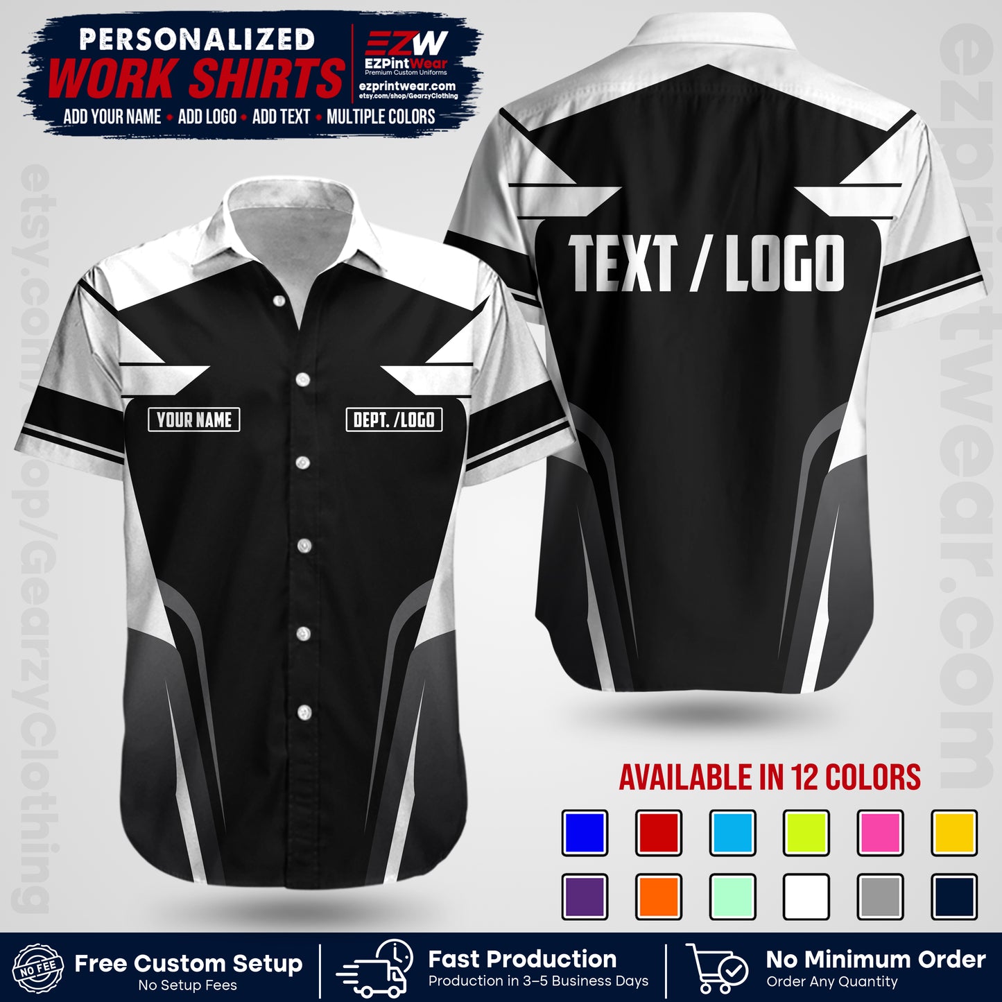 Custom All Over Print Work Uniform Shirt with Name, Logo & Text | Custom Hawaiian Shirt | Company Shirt | Employee Uniform UNF01