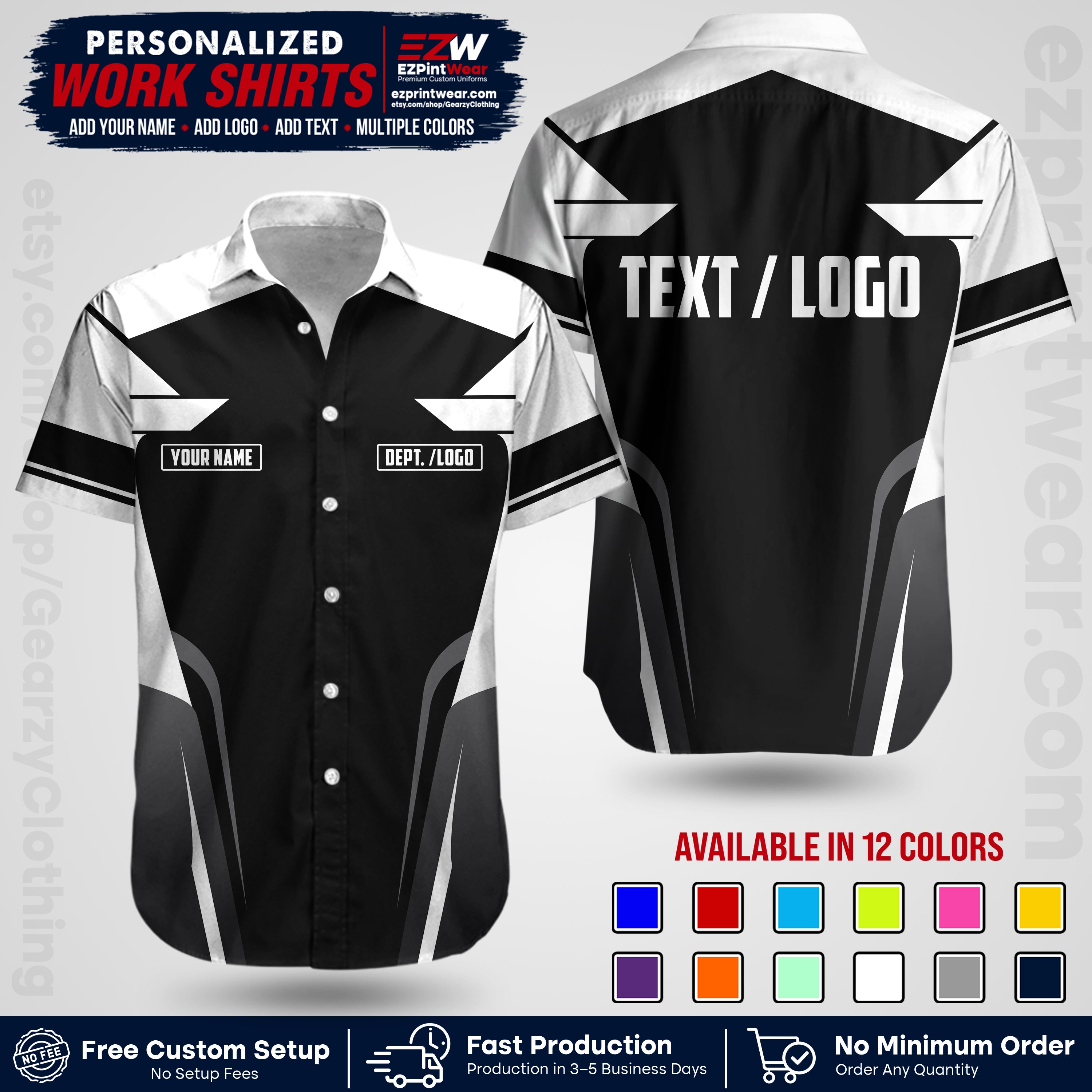 Custom All Over Print Work Uniform Shirt with Name, Logo & Text | Custom Hawaiian Shirt | Company Shirt | Employee Uniform UNF01