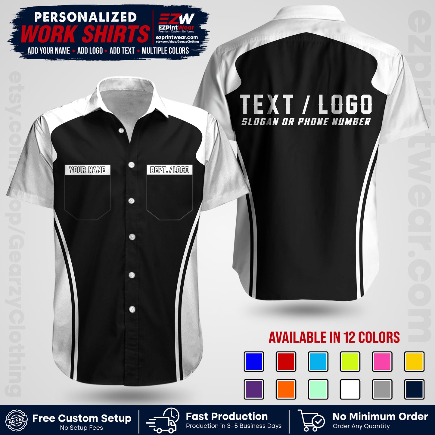 Custom All Over Print Work Uniform Shirt with Name, Logo & Text | Custom Hawaiian Shirt | Company Shirt | Employee Uniform UNF16
