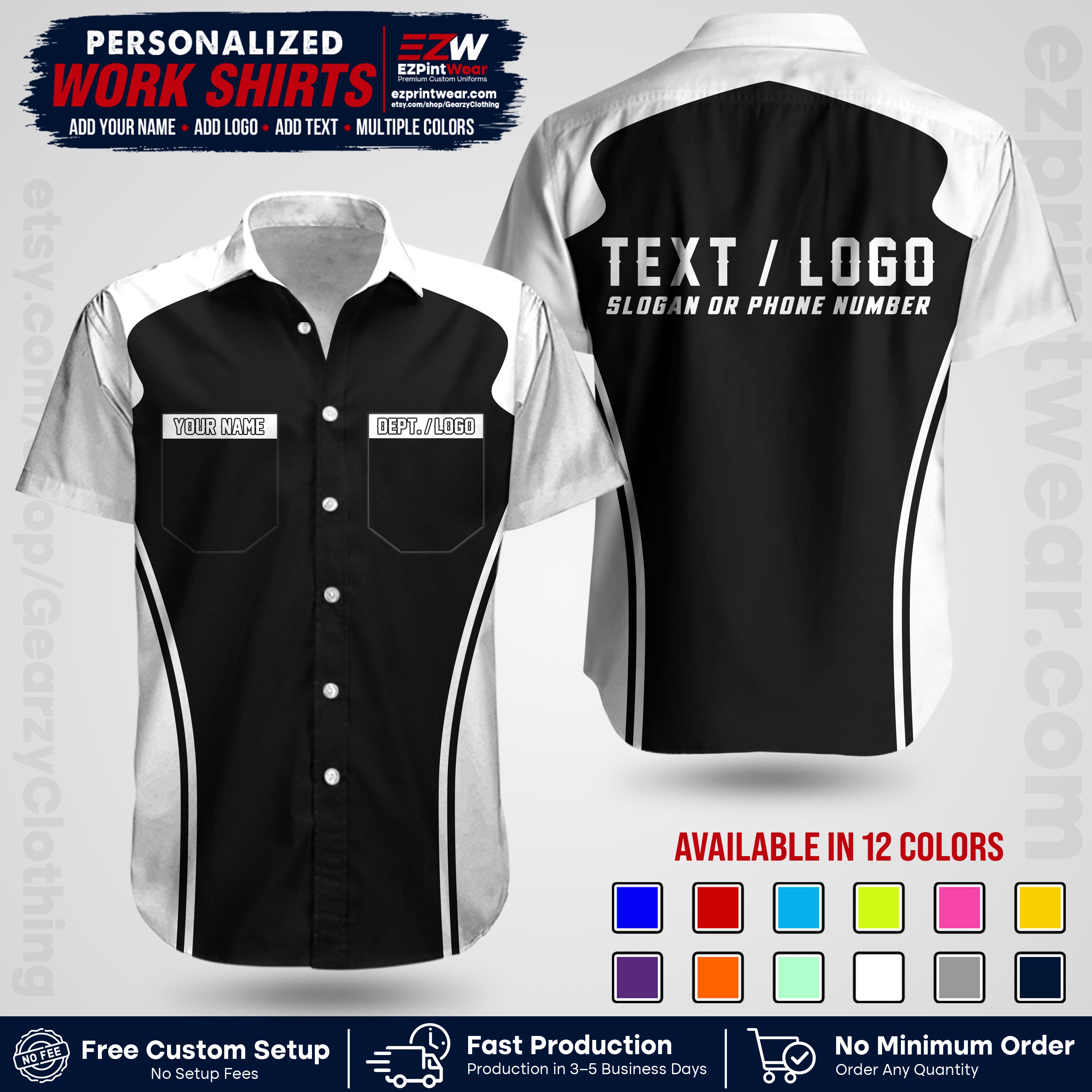 Custom All Over Print Work Uniform Shirt with Name, Logo & Text | Custom Hawaiian Shirt | Company Shirt | Employee Uniform UNF16