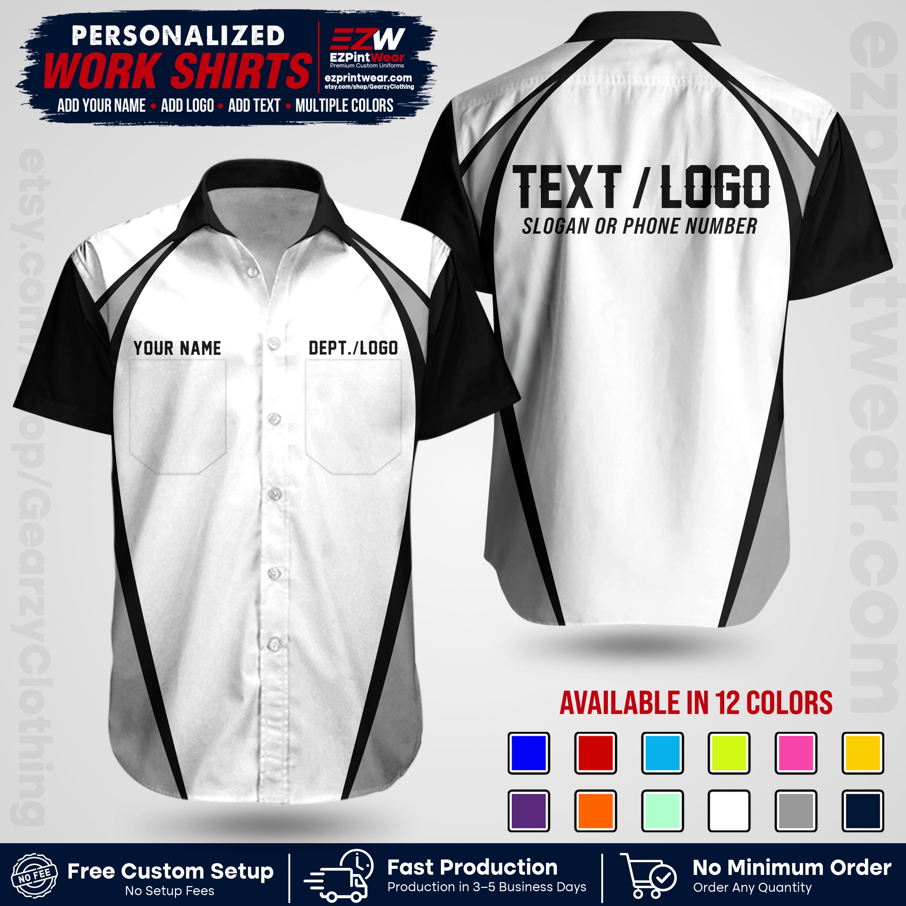 Custom All Over Print Work Uniform Shirt with Name, Logo & Text | Custom Hawaiian Shirt | Company Shirt | Employee Uniform UNF20