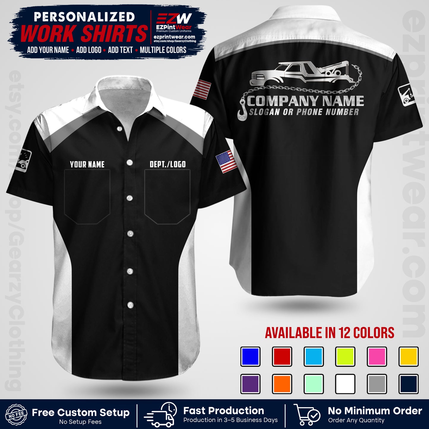 Custom Towing Shirt with Name, Logo & Text | Towing Company Uniform | Workwear TW01