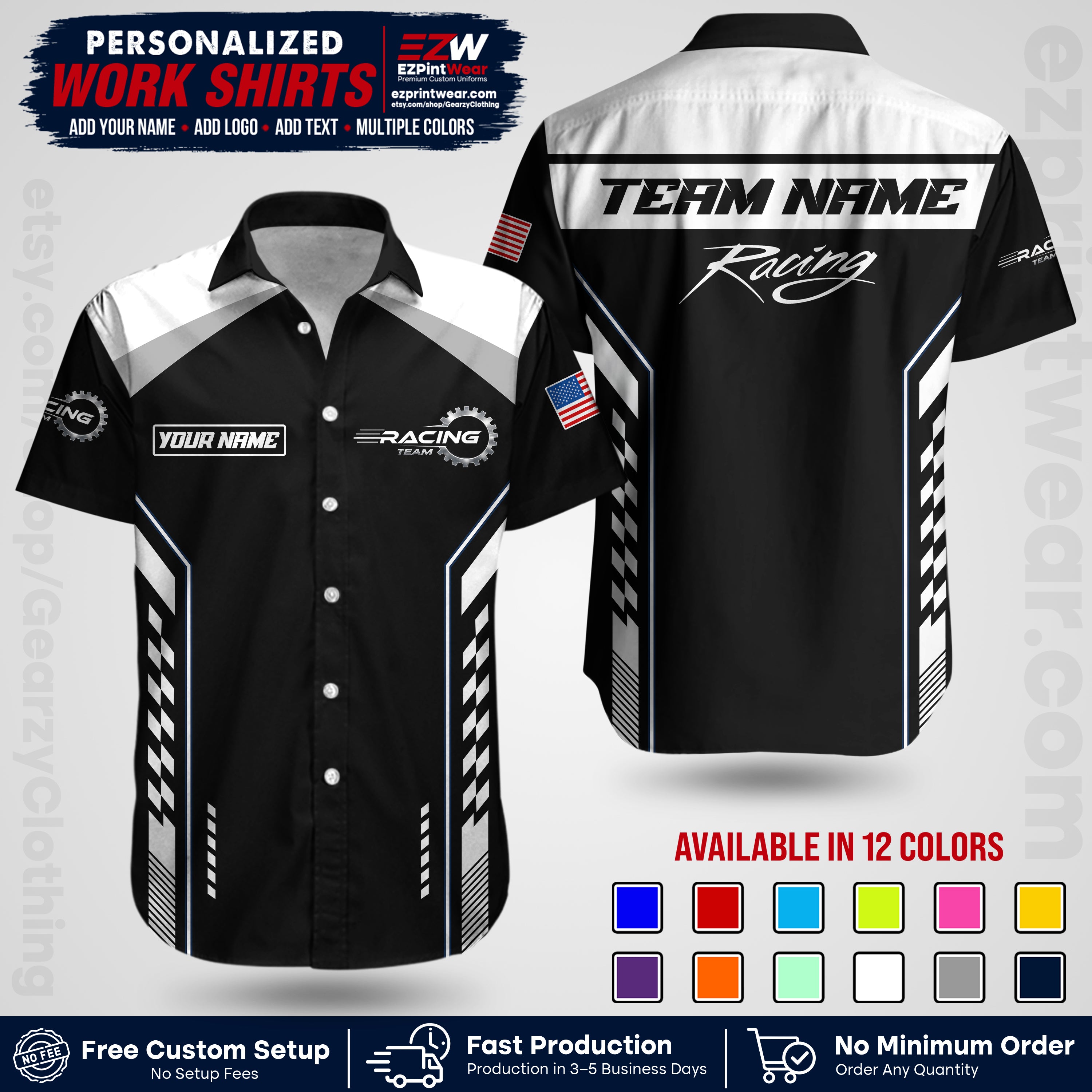 Custom Racing Shirt with Name, Logo & Text | Race Team Uniform | Crew Apparel RC13