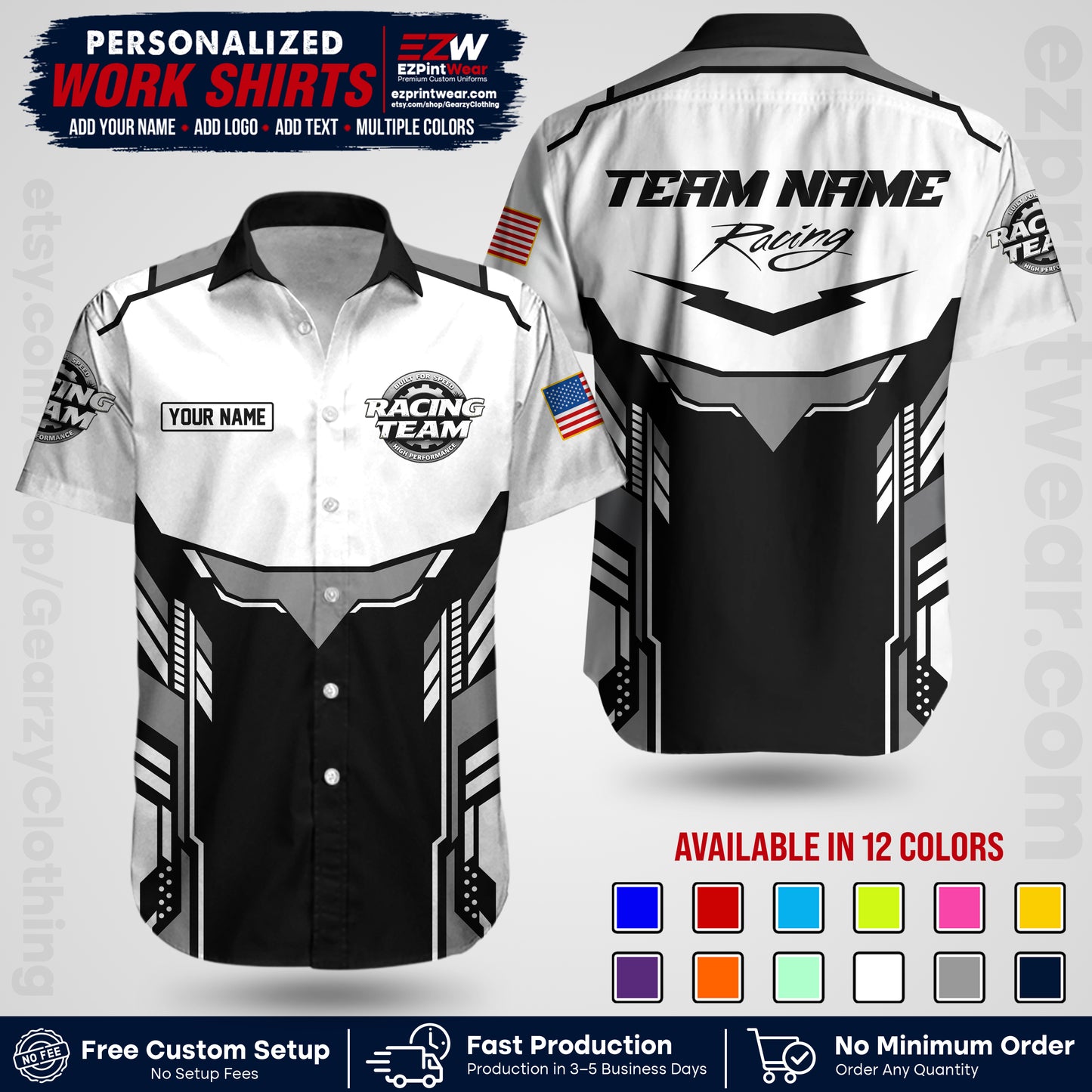 Custom Racing Shirt with Name, Logo & Text | Race Team Uniform | Crew Apparel RC11