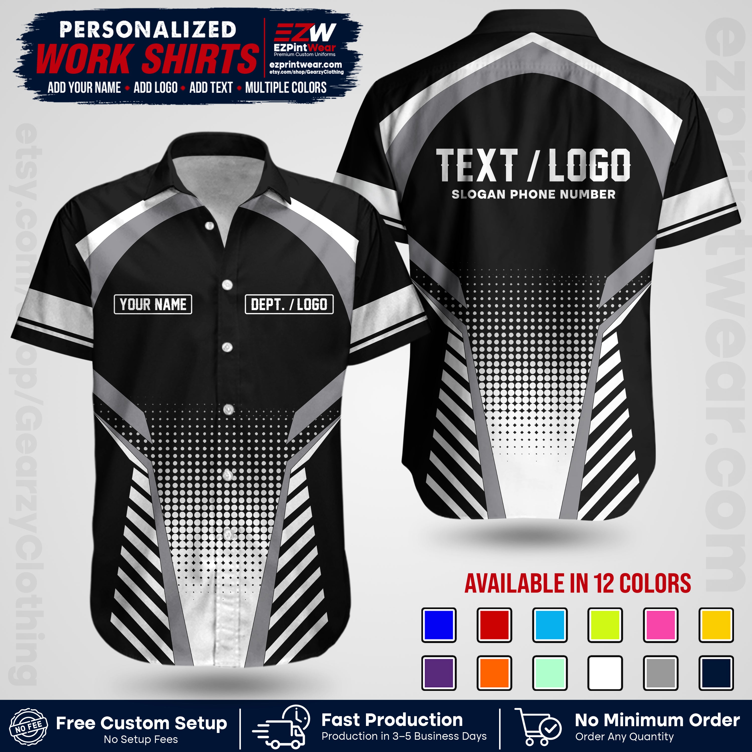 Custom All Over Print Work Uniform Shirt with Name, Logo & Text | Custom Hawaiian Shirt | Company Shirt | Employee Uniform UNF19