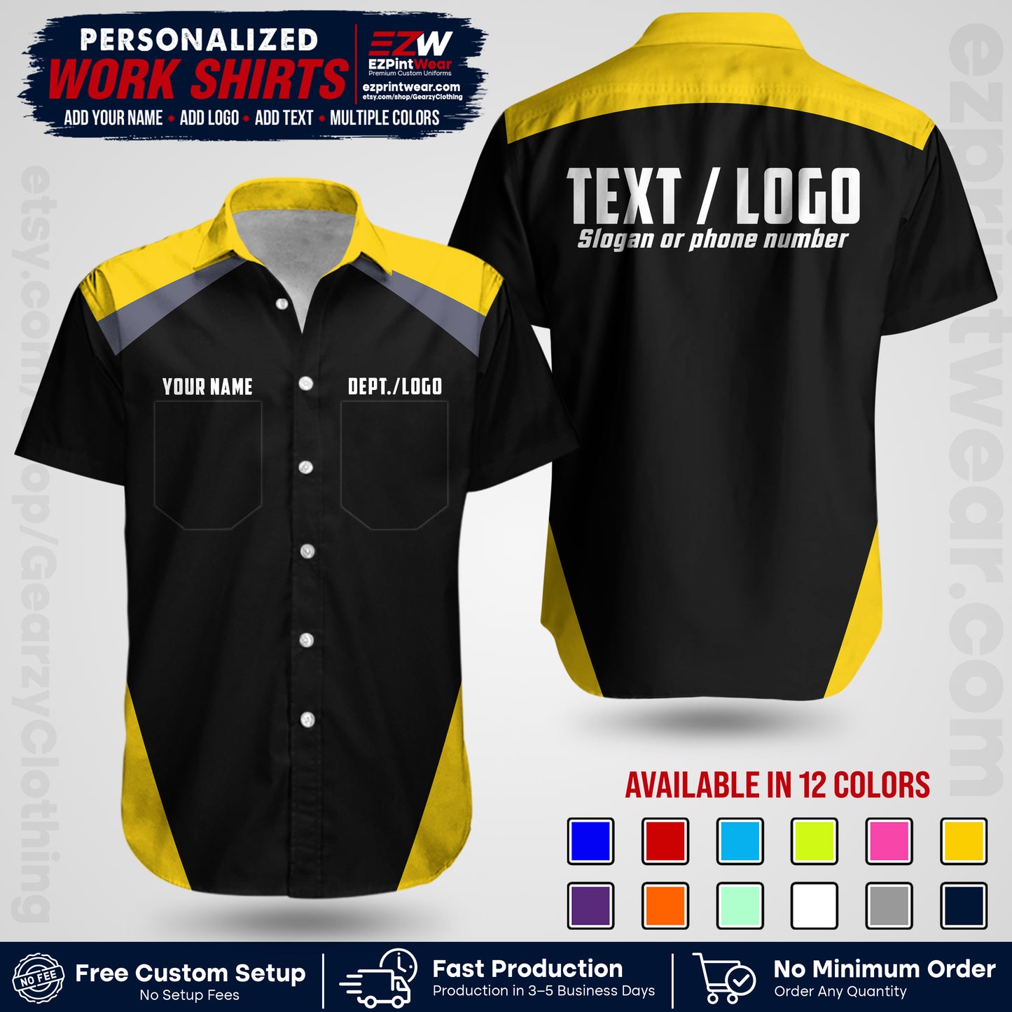 Custom All Over Print Work Uniform Shirt with Name, Logo & Text | Custom Hawaiian Shirt | Company Shirt | Employee Uniform UNF02