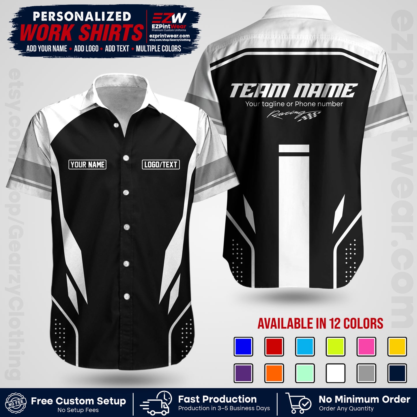 Custom Racing Shirt with Name, Logo & Text | Race Team Uniform | Crew Apparel RC06