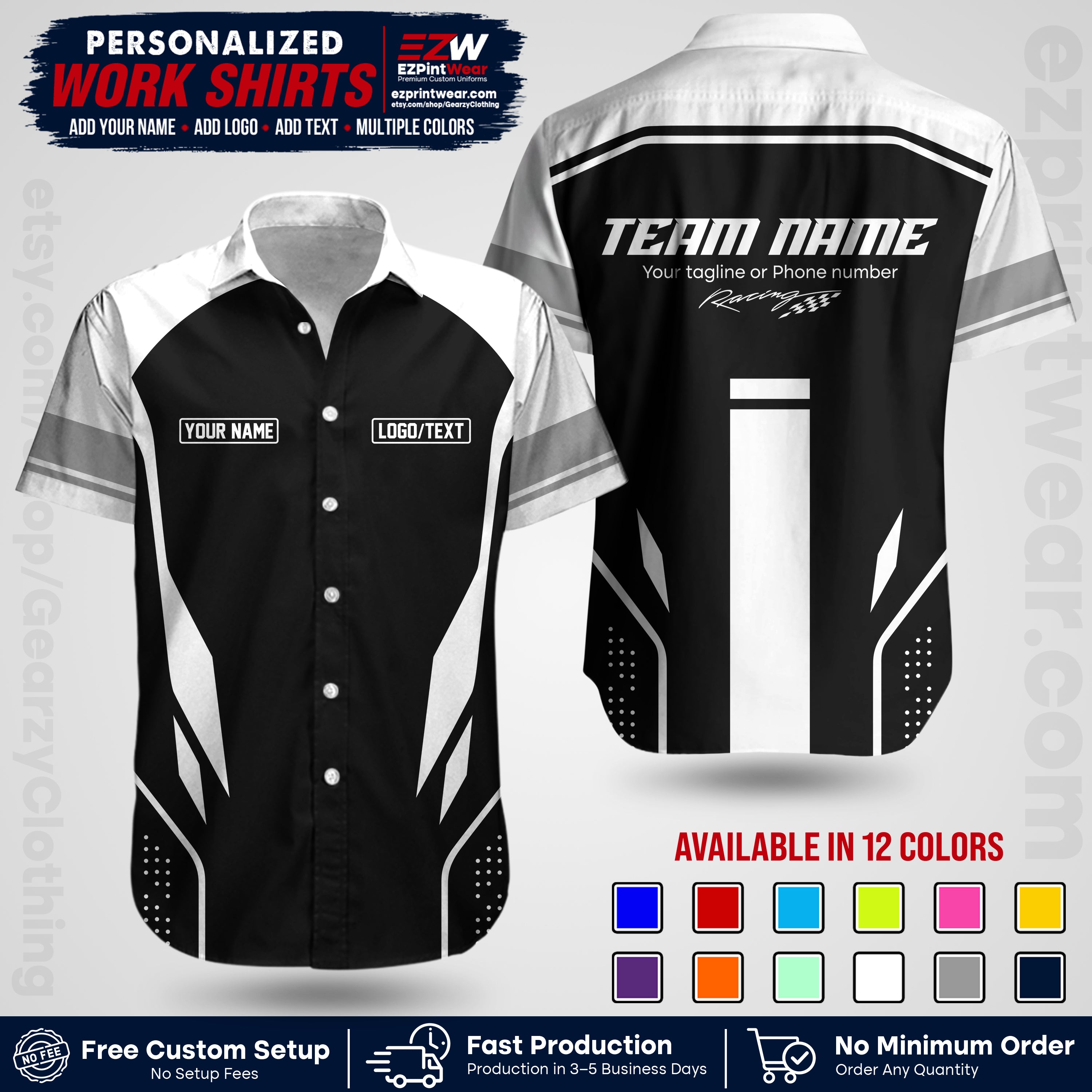 Custom Racing Shirt with Name, Logo & Text | Race Team Uniform | Crew Apparel RC06