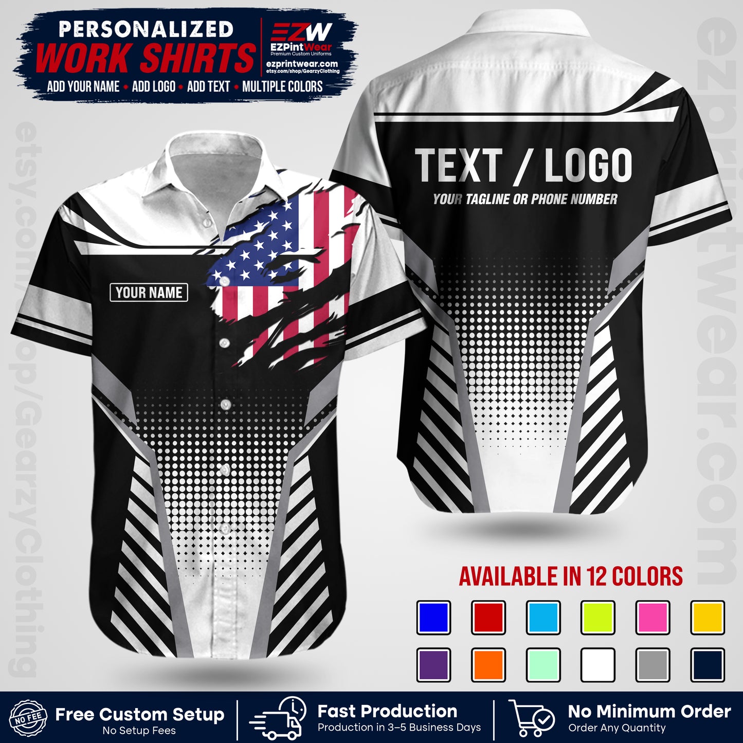 Custom All Over Print Work Uniform Shirt with Name, Logo & Text | Custom Hawaiian Shirt | Company Shirt | Employee Uniform UNF07
