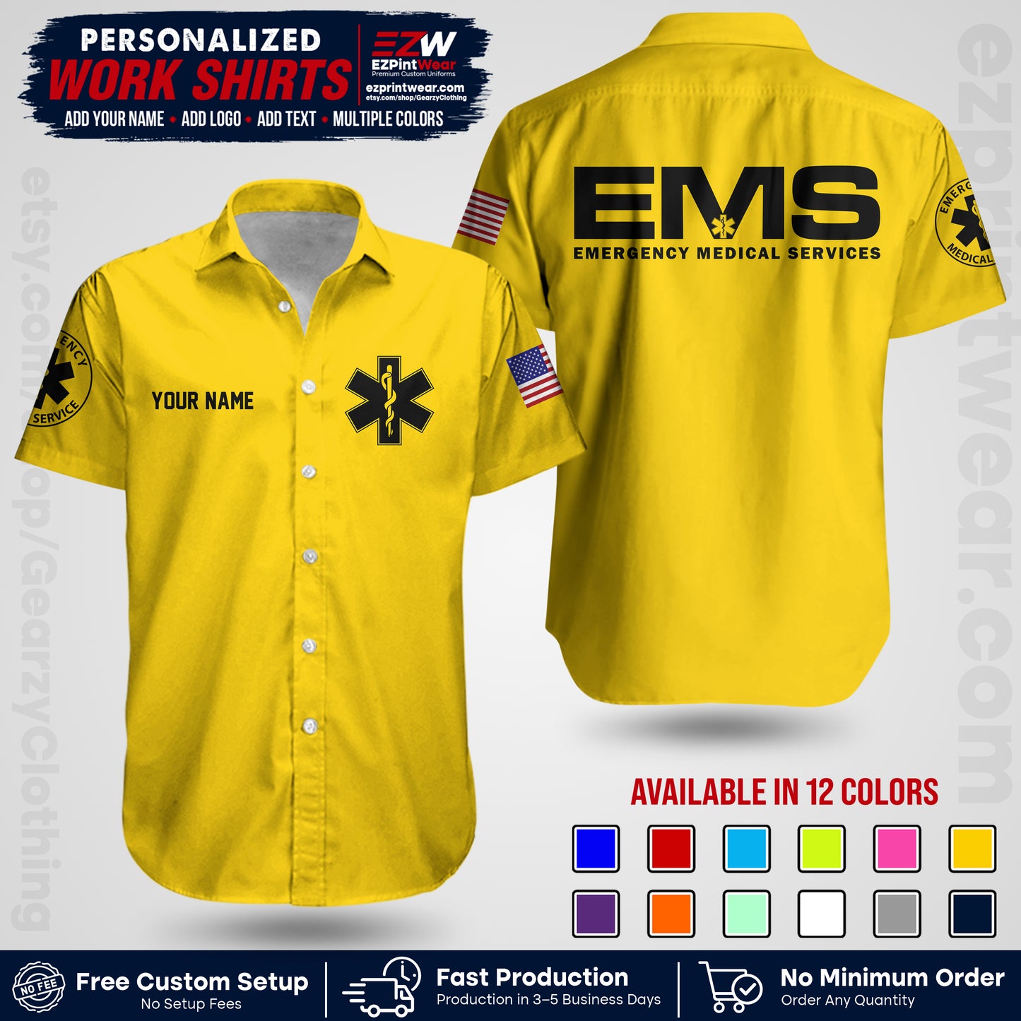 Custom EMS Shirt with Name, Logo & Text | EMS Team Uniform | First Responder Workwear EMSU01
