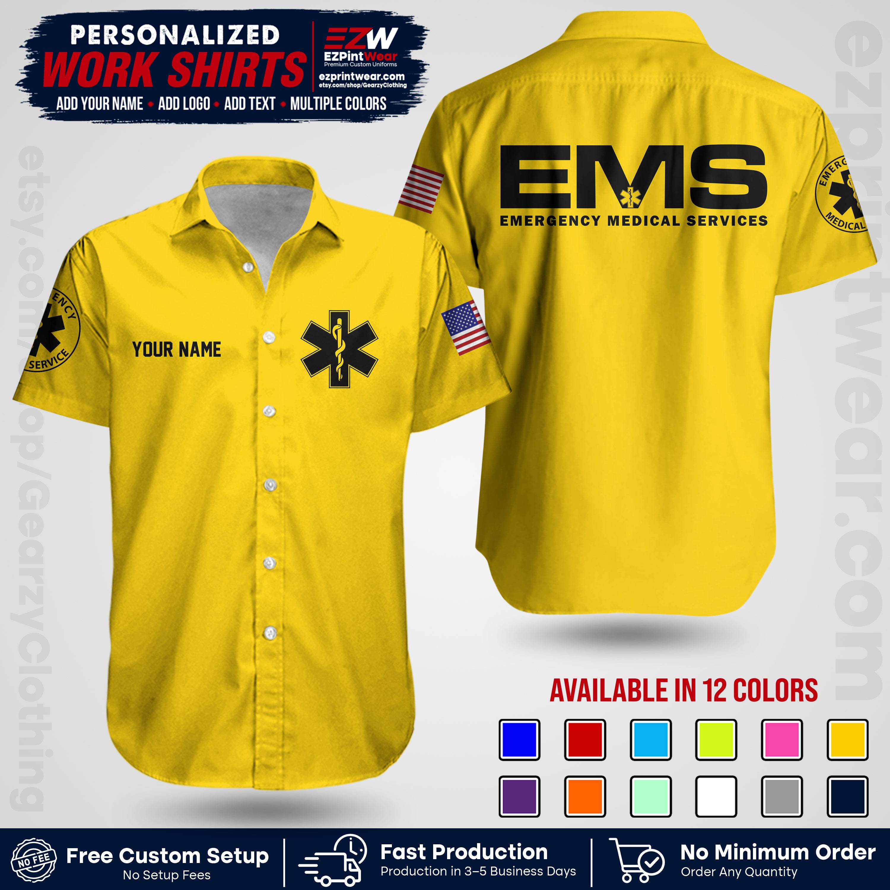 Custom EMS Shirt with Name, Logo & Text | EMS Team Uniform | First Responder Workwear EMSU01