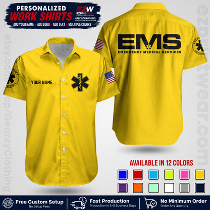 Custom EMS Shirt with Name, Logo & Text | EMS Team Uniform | First Responder Workwear EMSU01