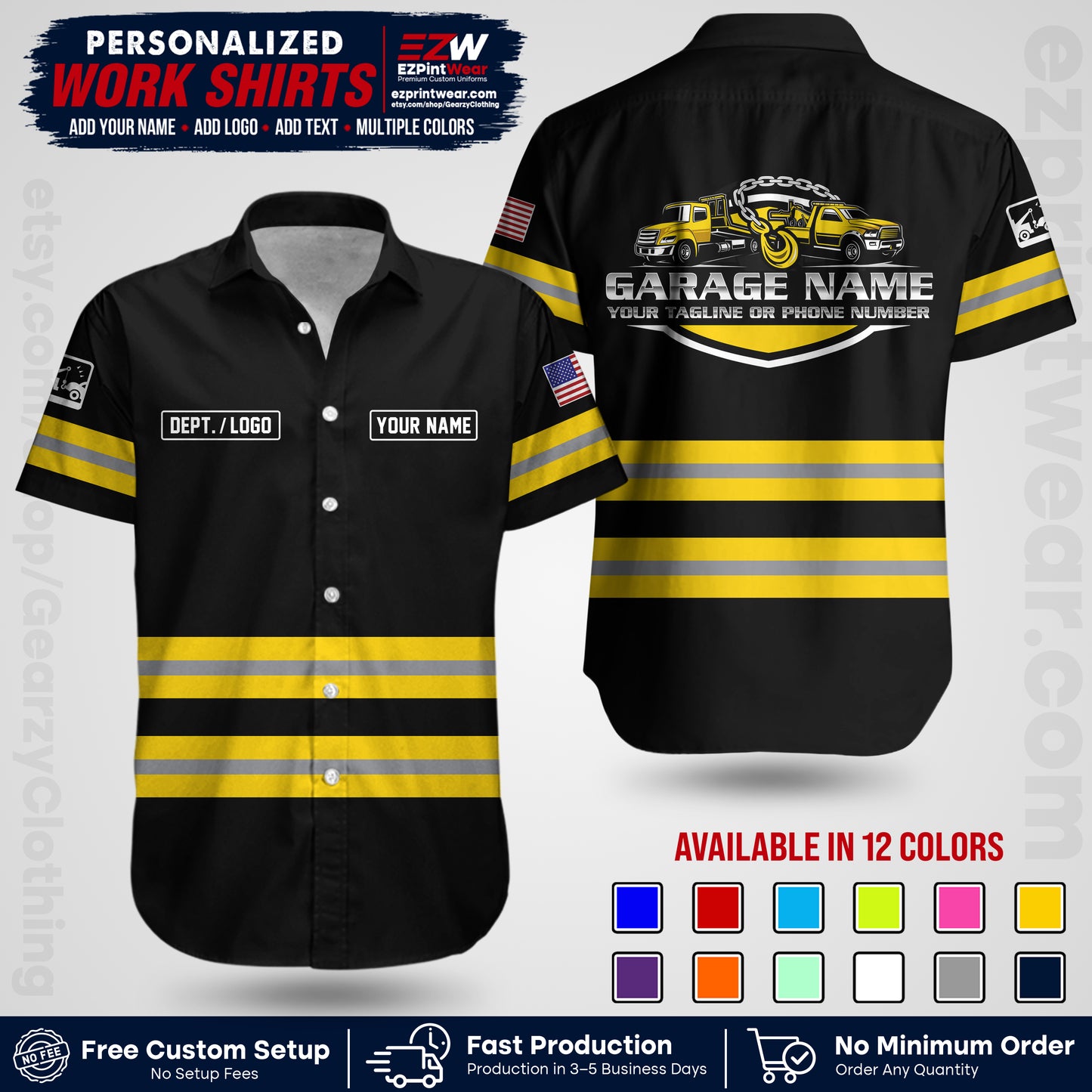 Custom Towing Workwear Uniform | Personalized Tow Truck Shirt | Non-Reflective Safety Stripe Apparel | Custom Towing Shirt | Tow Truck Apparel TW03