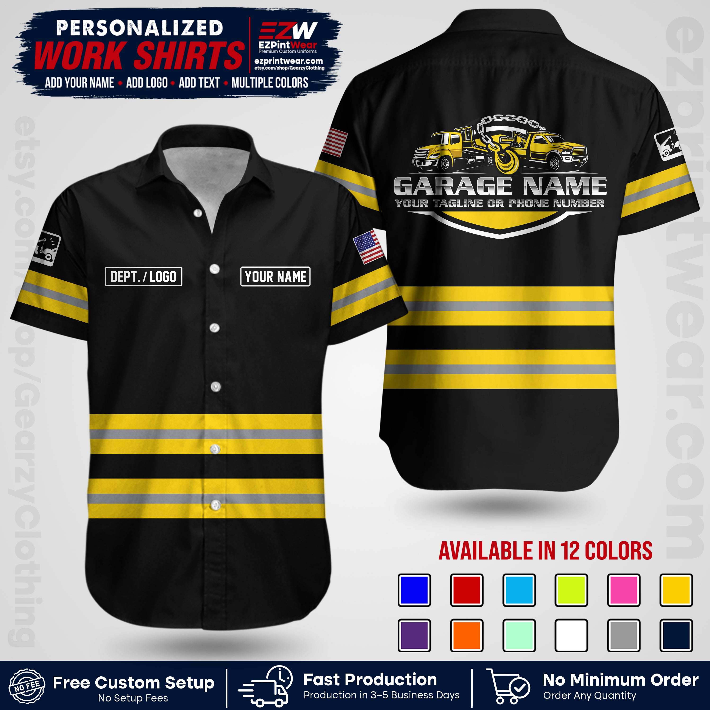 Custom Towing Workwear Uniform | Personalized Tow Truck Shirt | Non-Reflective Safety Stripe Apparel | Custom Towing Shirt | Tow Truck Apparel TW03