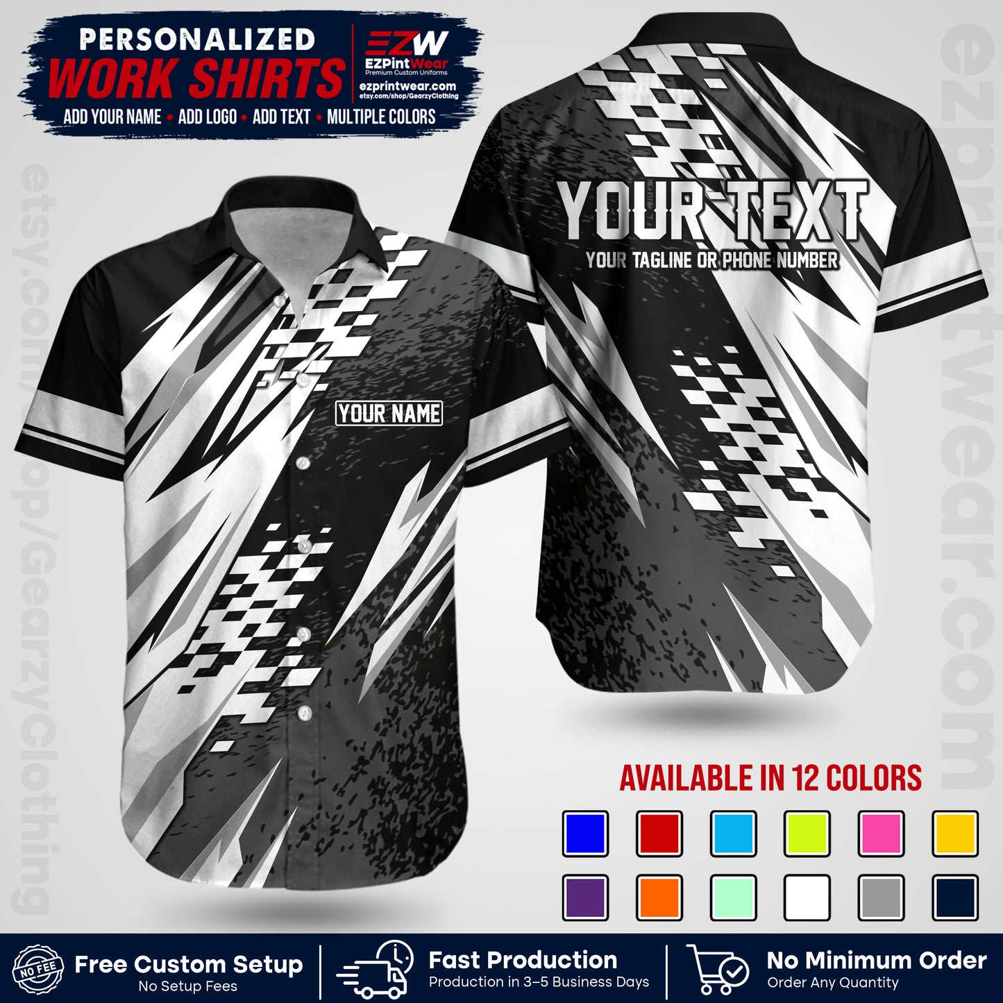 Custom Racing Shirt with Name, Logo & Text | Race Team Uniform | Crew Apparel RC03