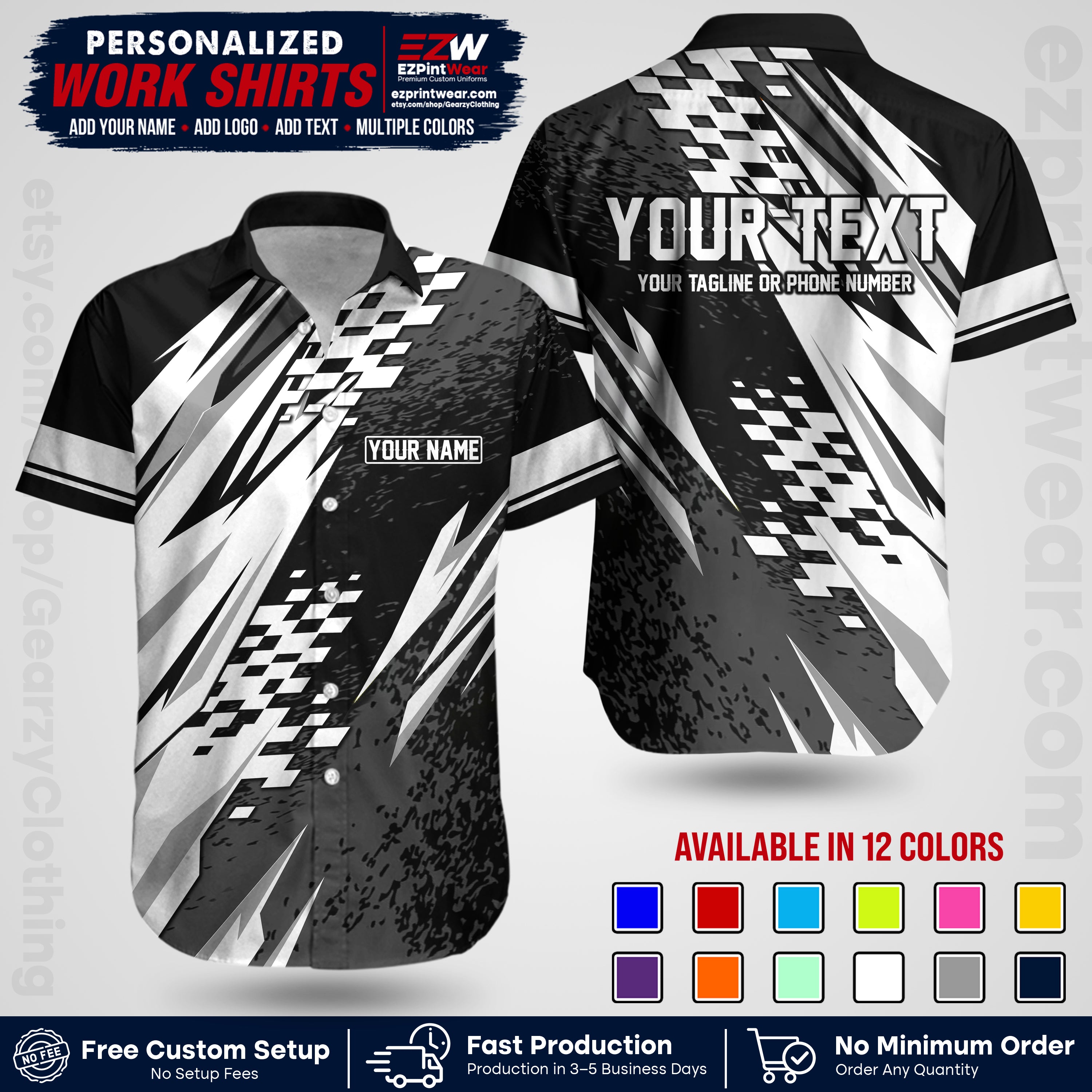Custom Racing Shirt with Name, Logo & Text | Race Team Uniform | Crew Apparel RC03