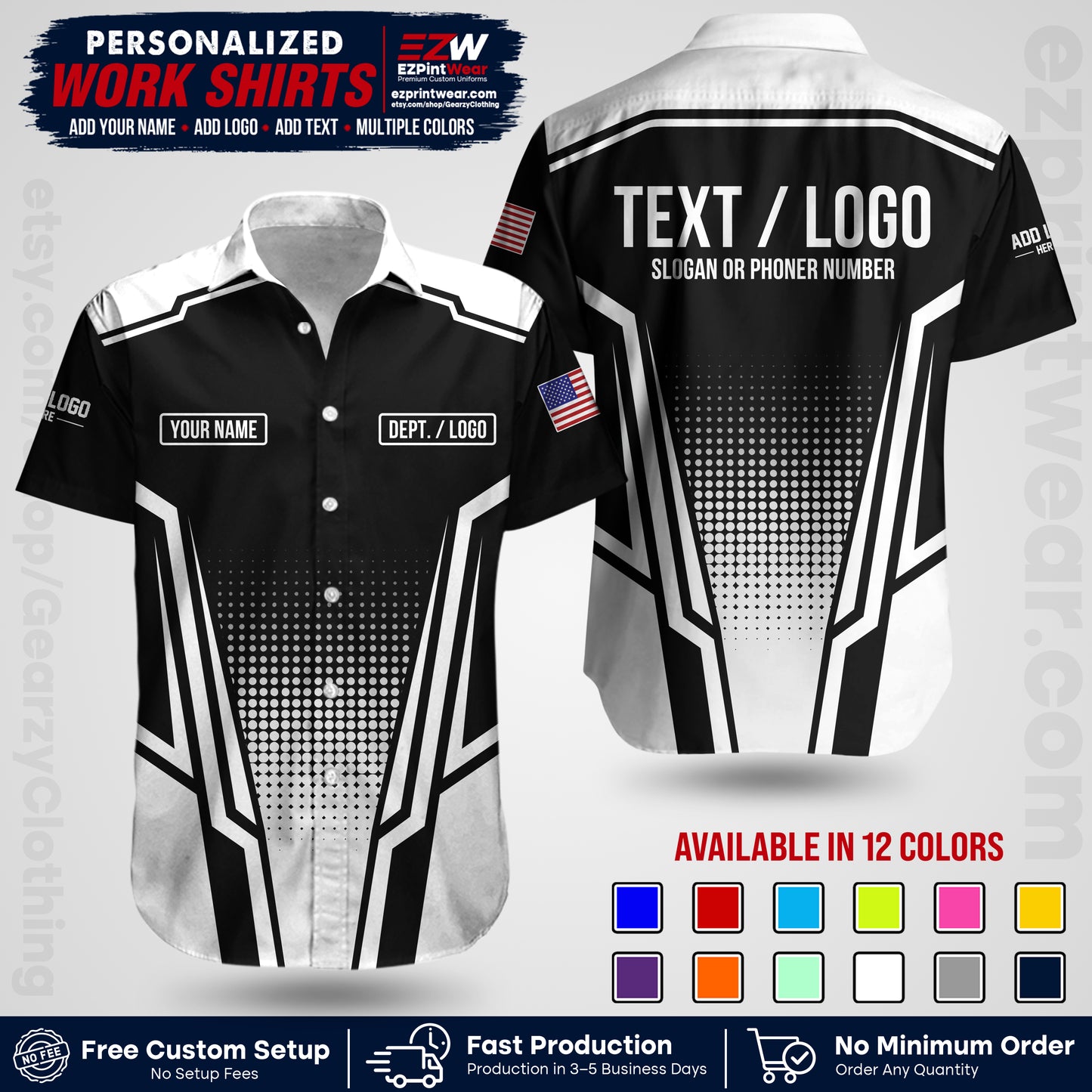 Custom All Over Print Work Uniform Shirt with Name, Logo & Text | Custom Hawaiian Shirt | Company Shirt | Employee Uniform UNF17