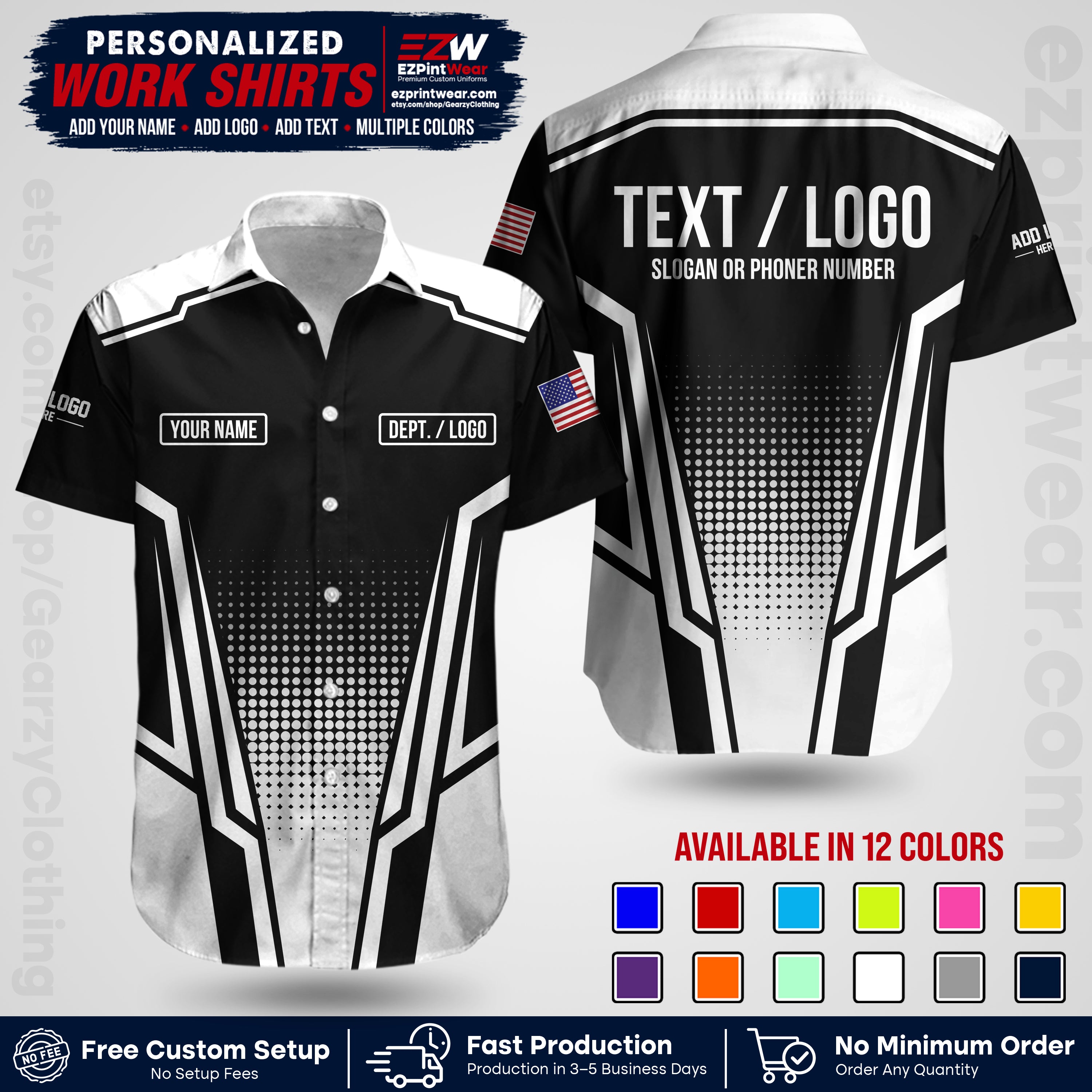 Custom All Over Print Work Uniform Shirt with Name, Logo & Text | Custom Hawaiian Shirt | Company Shirt | Employee Uniform UNF17