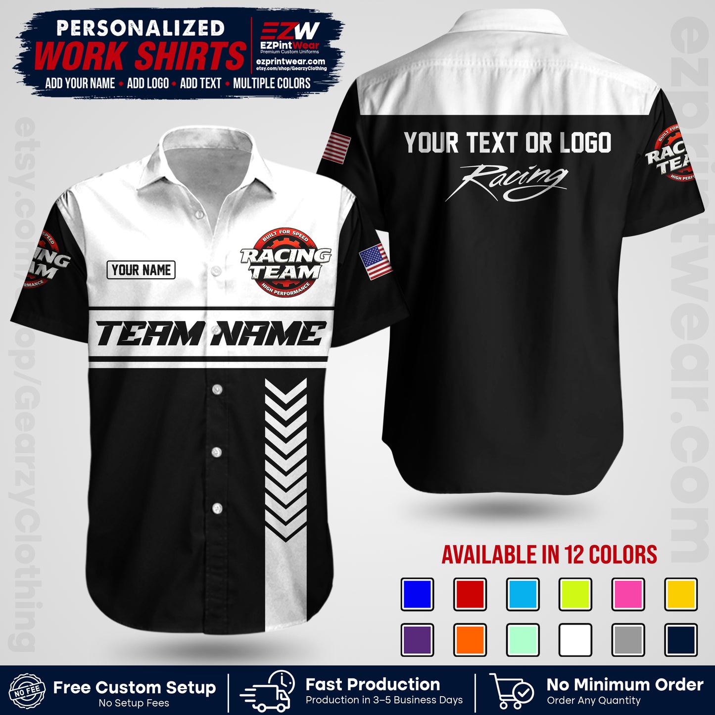Custom Racing Shirt with Name, Logo & Text | Race Team Uniform | Crew Apparel RC02
