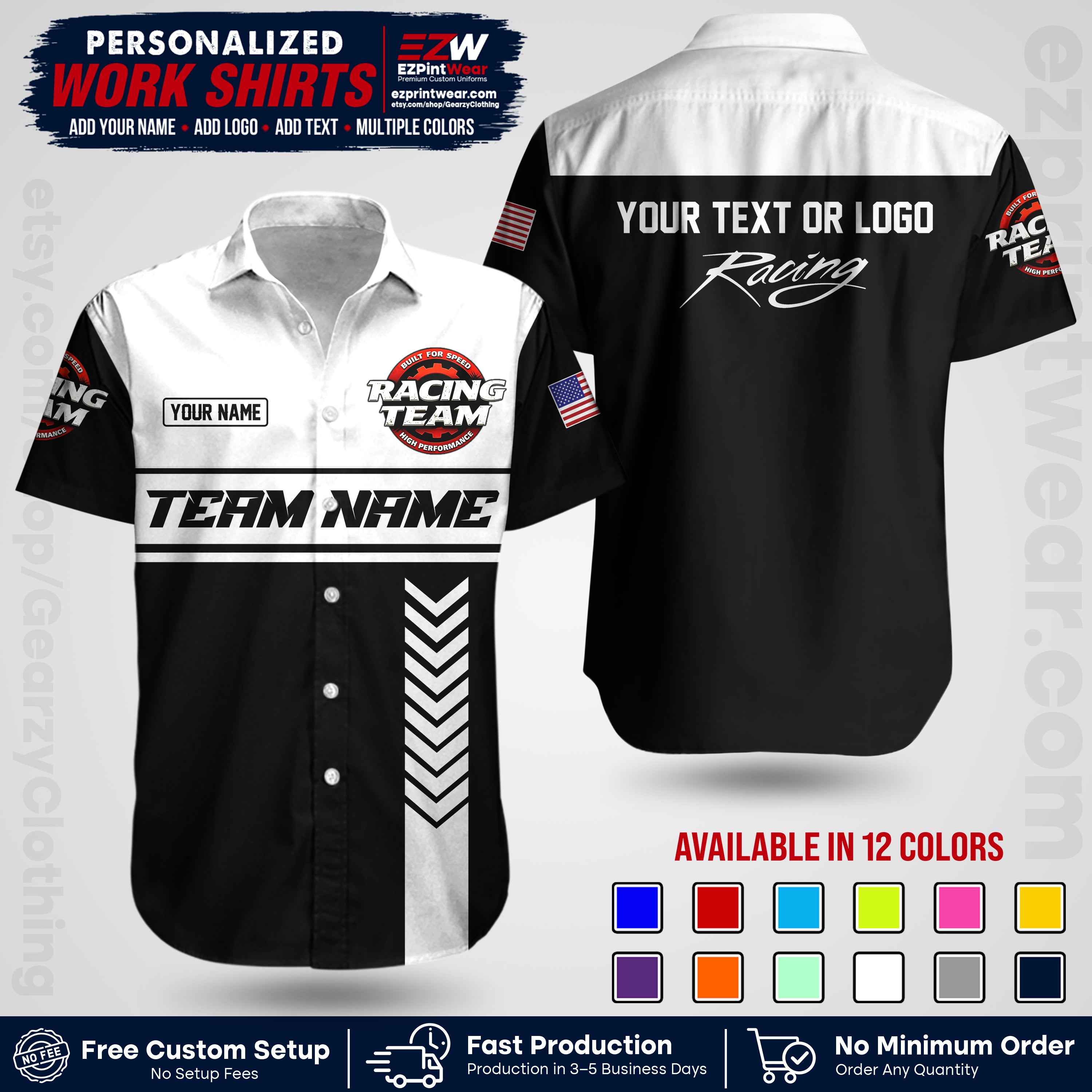 Custom Racing Shirt with Name, Logo & Text | Race Team Uniform | Crew Apparel RC02