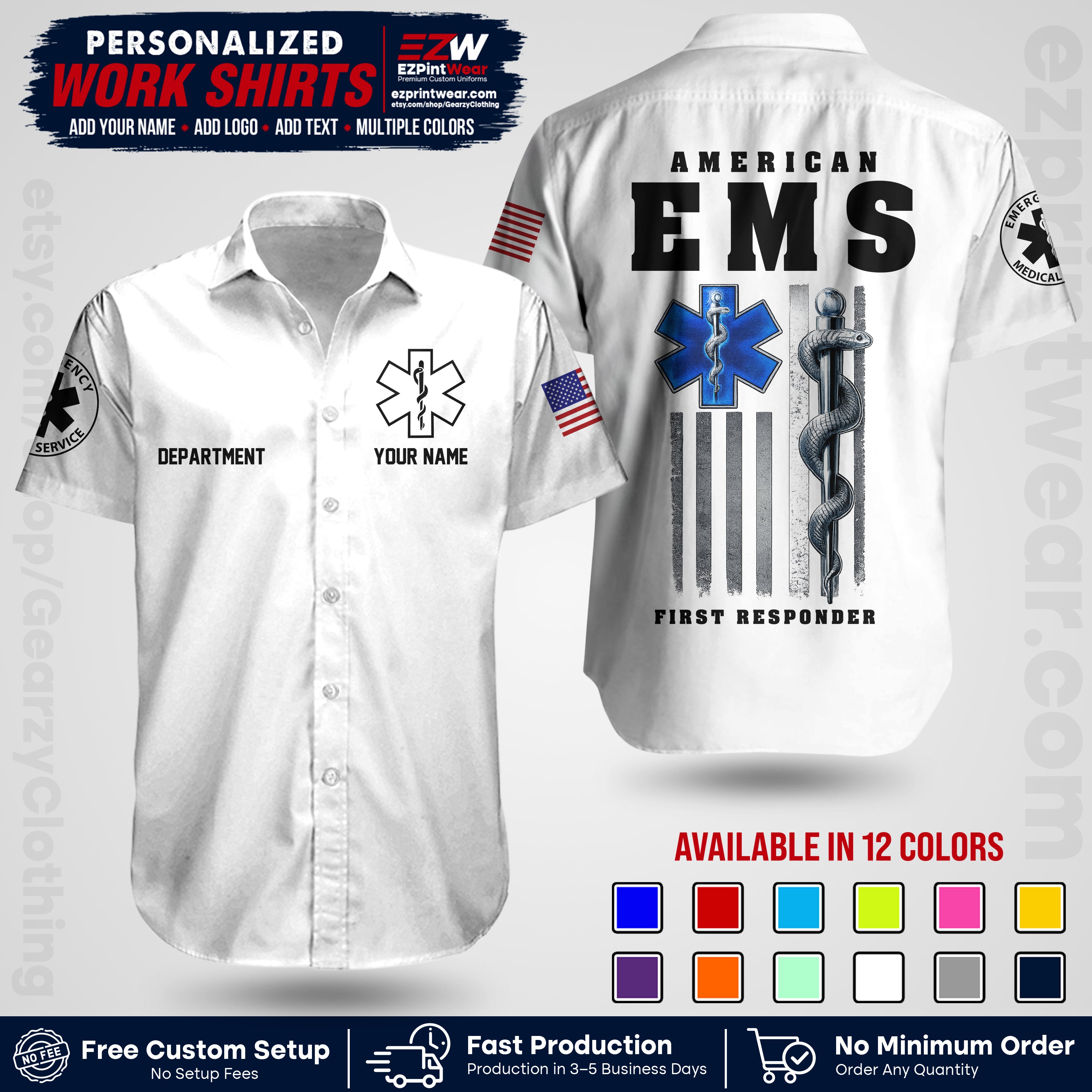 Custom EMS Shirt with Name, Logo & Text | EMS Team Uniform | First Responder Workwear EMSU03