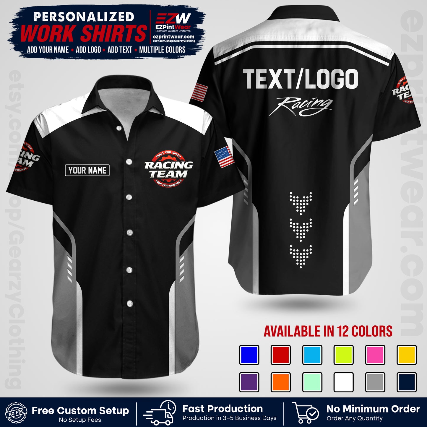 Custom Racing Shirt with Name, Logo & Text | Race Team Uniform | Crew Apparel RC09