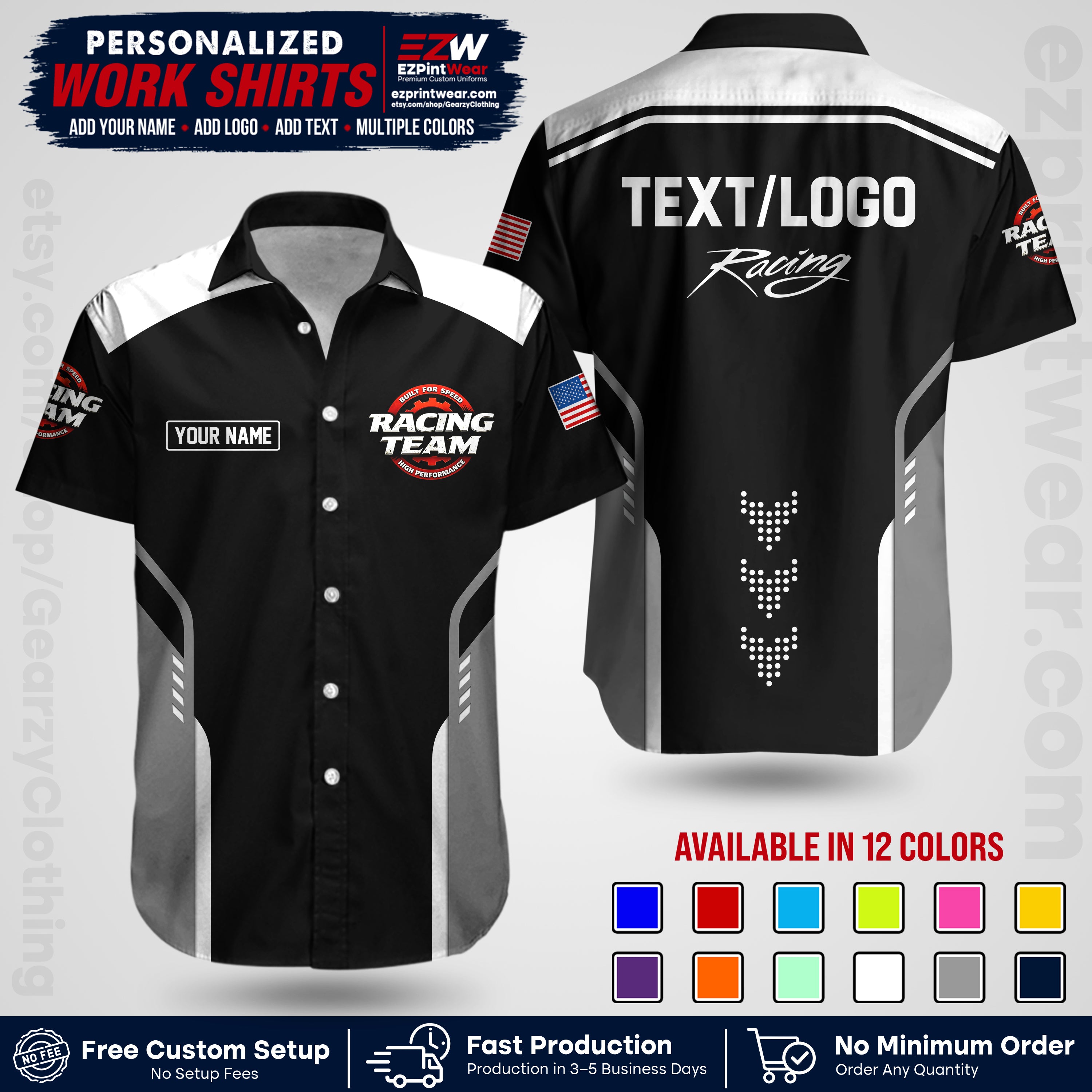 Custom Racing Shirt with Name, Logo & Text | Race Team Uniform | Crew Apparel RC09