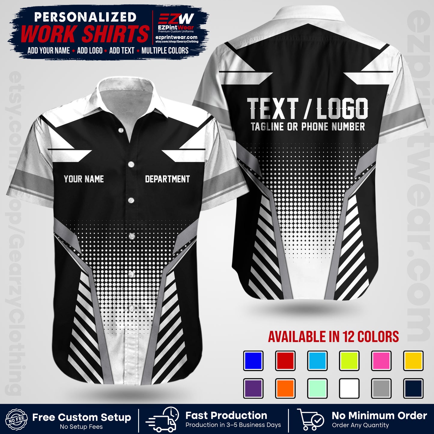 Custom All Over Print Work Uniform Shirt with Name, Logo & Text | Custom Hawaiian Shirt | Company Shirt | Employee Uniform UNF06