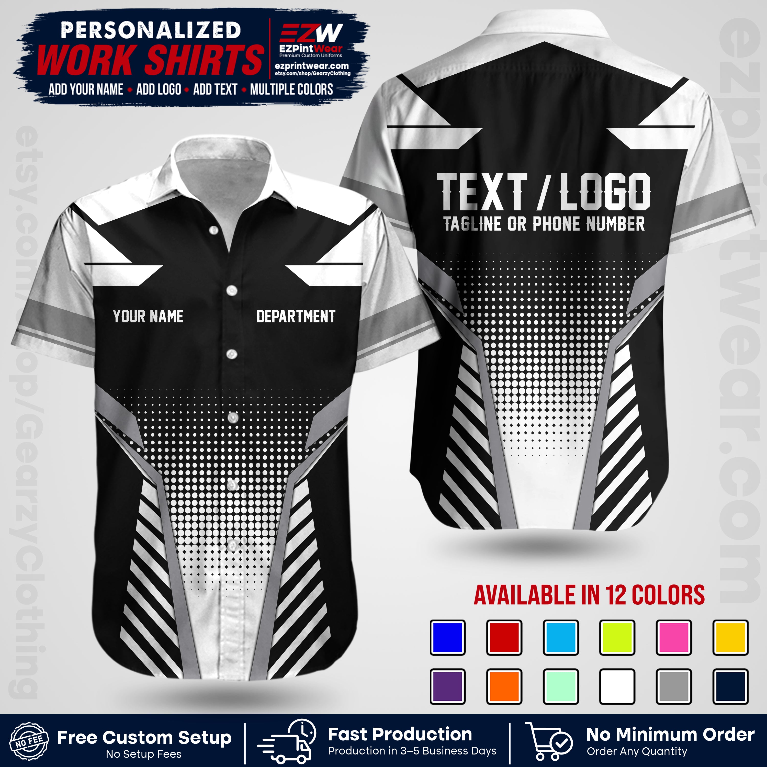 Custom All Over Print Work Uniform Shirt with Name, Logo & Text | Custom Hawaiian Shirt | Company Shirt | Employee Uniform UNF06