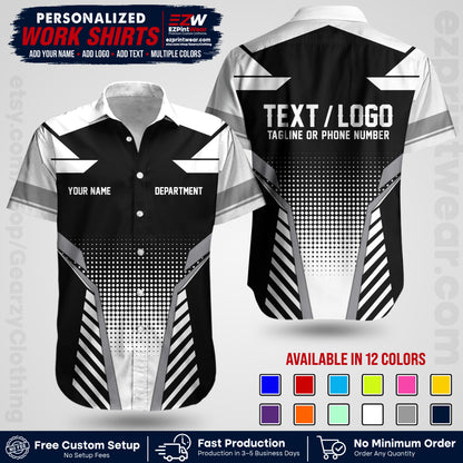 Custom All Over Print Work Uniform Shirt with Name, Logo & Text | Custom Hawaiian Shirt | Company Shirt | Employee Uniform UNF06
