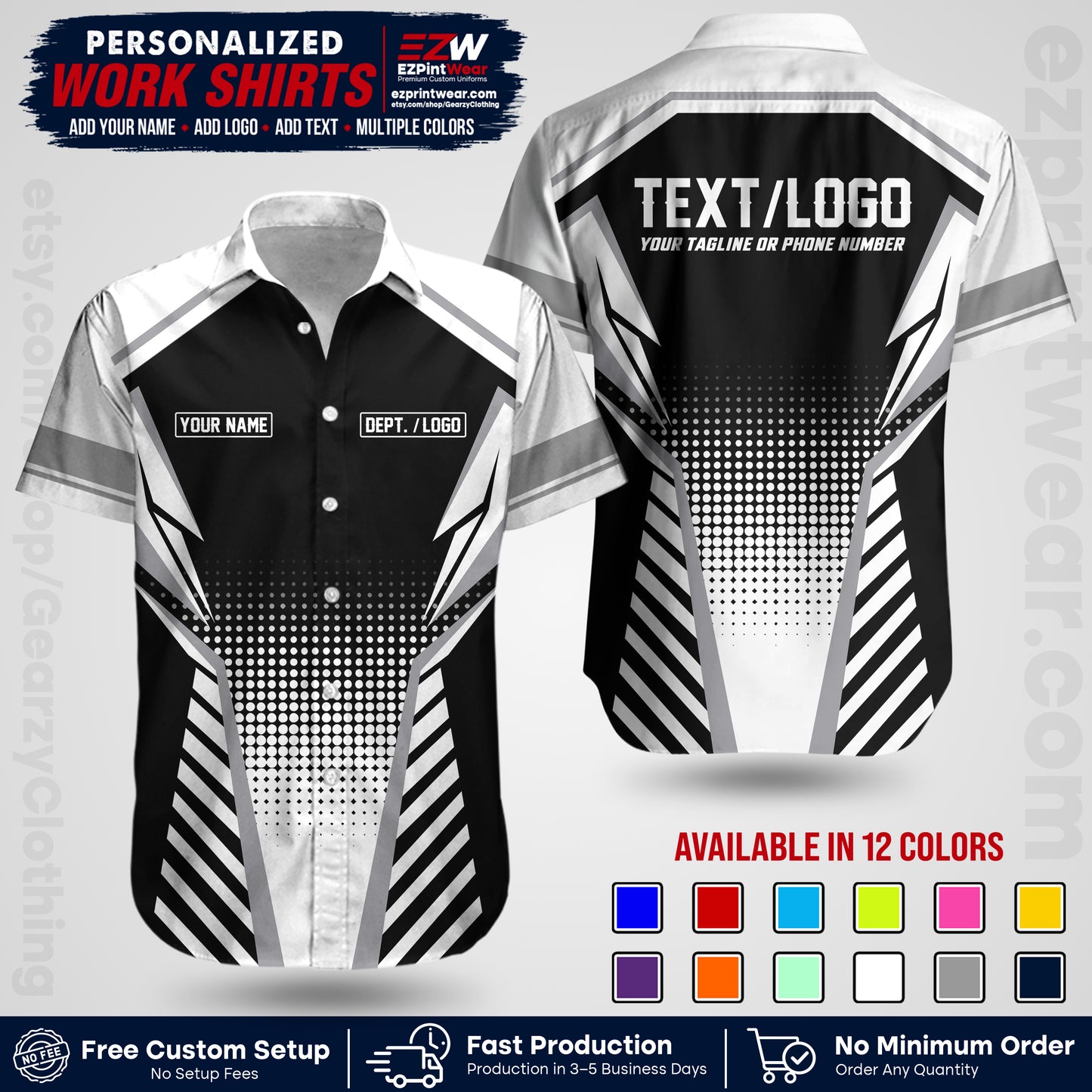 Custom All Over Print Work Uniform Shirt with Name, Logo & Text | Custom Hawaiian Shirt | Company Shirt | Employee Uniform UNF14