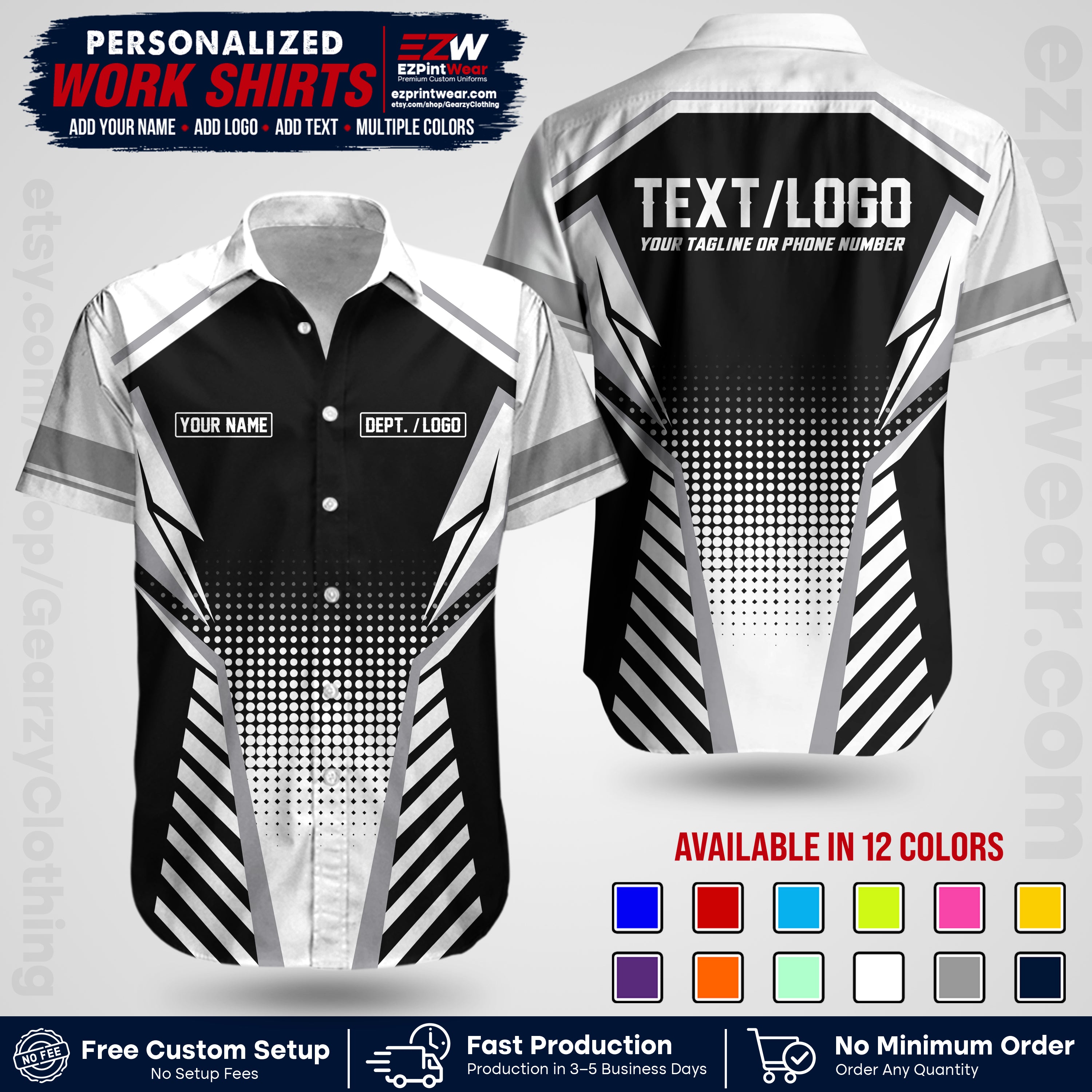 Custom All Over Print Work Uniform Shirt with Name, Logo & Text | Custom Hawaiian Shirt | Company Shirt | Employee Uniform UNF14