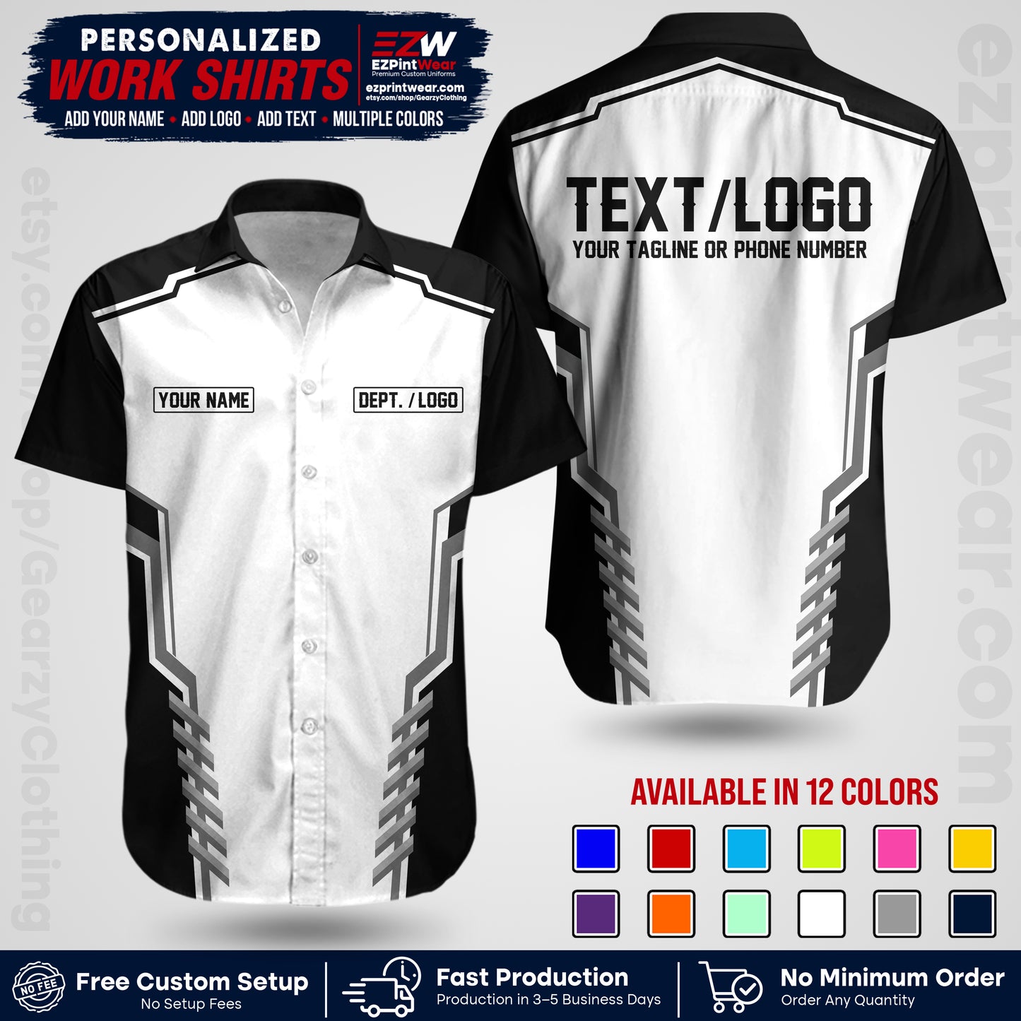 Custom All Over Print Work Uniform Shirt with Name, Logo & Text | Custom Hawaiian Shirt | Company Shirt | Employee Uniform UNF15