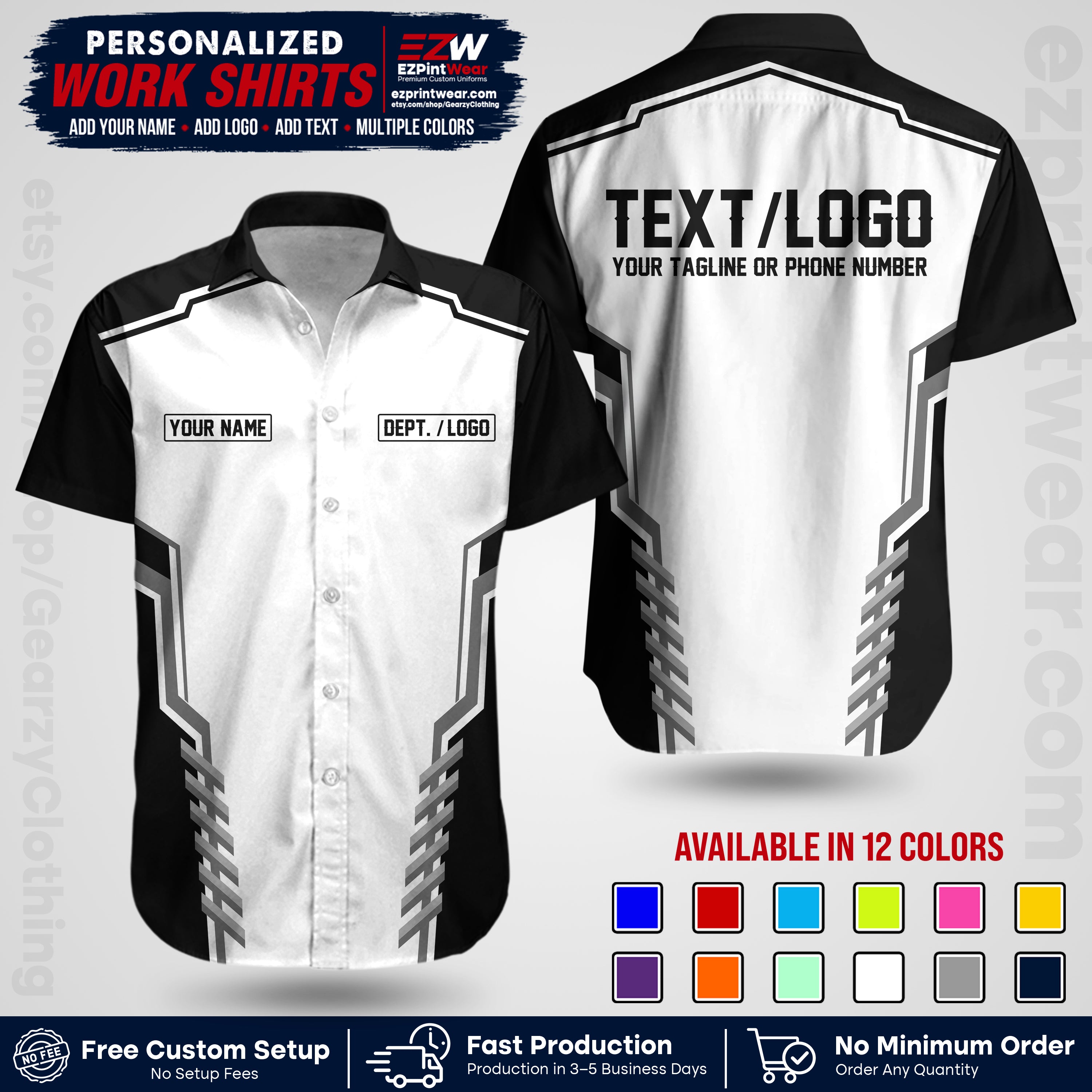 Custom All Over Print Work Uniform Shirt with Name, Logo & Text | Custom Hawaiian Shirt | Company Shirt | Employee Uniform UNF15