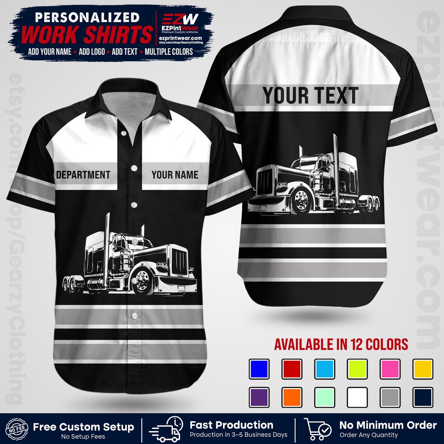 Personalized Truck Driver Workwear Uniform | Custom Safety Stripe Apparel | Non-Reflective Reflective Style Design TW02