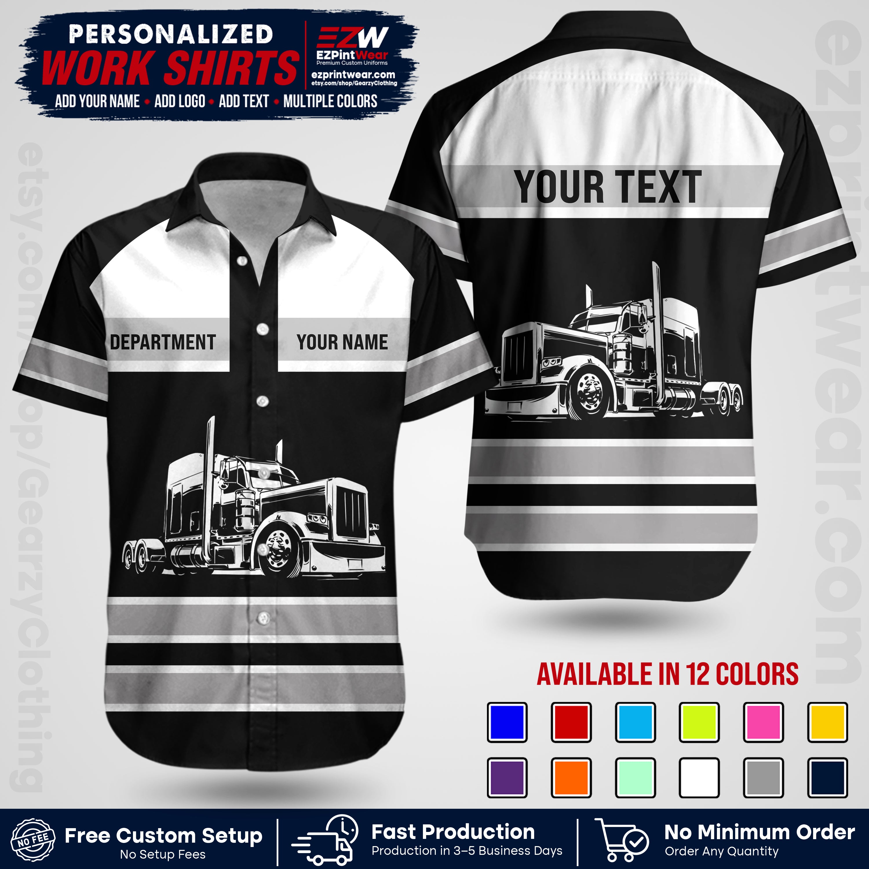 Personalized Truck Driver Workwear Uniform | Custom Safety Stripe Apparel | Non-Reflective Reflective Style Design TW02
